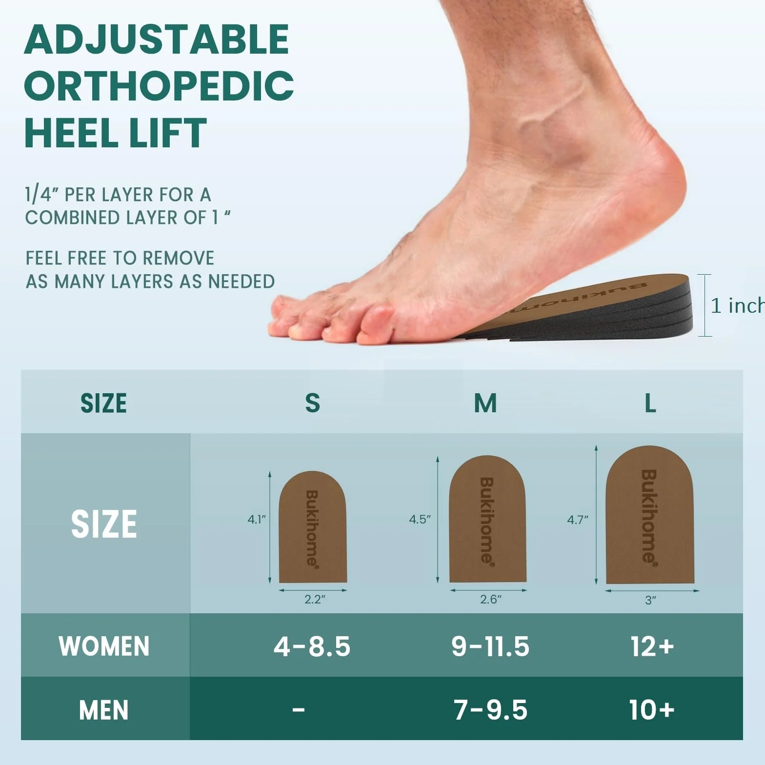 Bukihome taloneras plantilla espolon calcaneo 4 capas ajustables fascitis plantar marron M 39-42.5