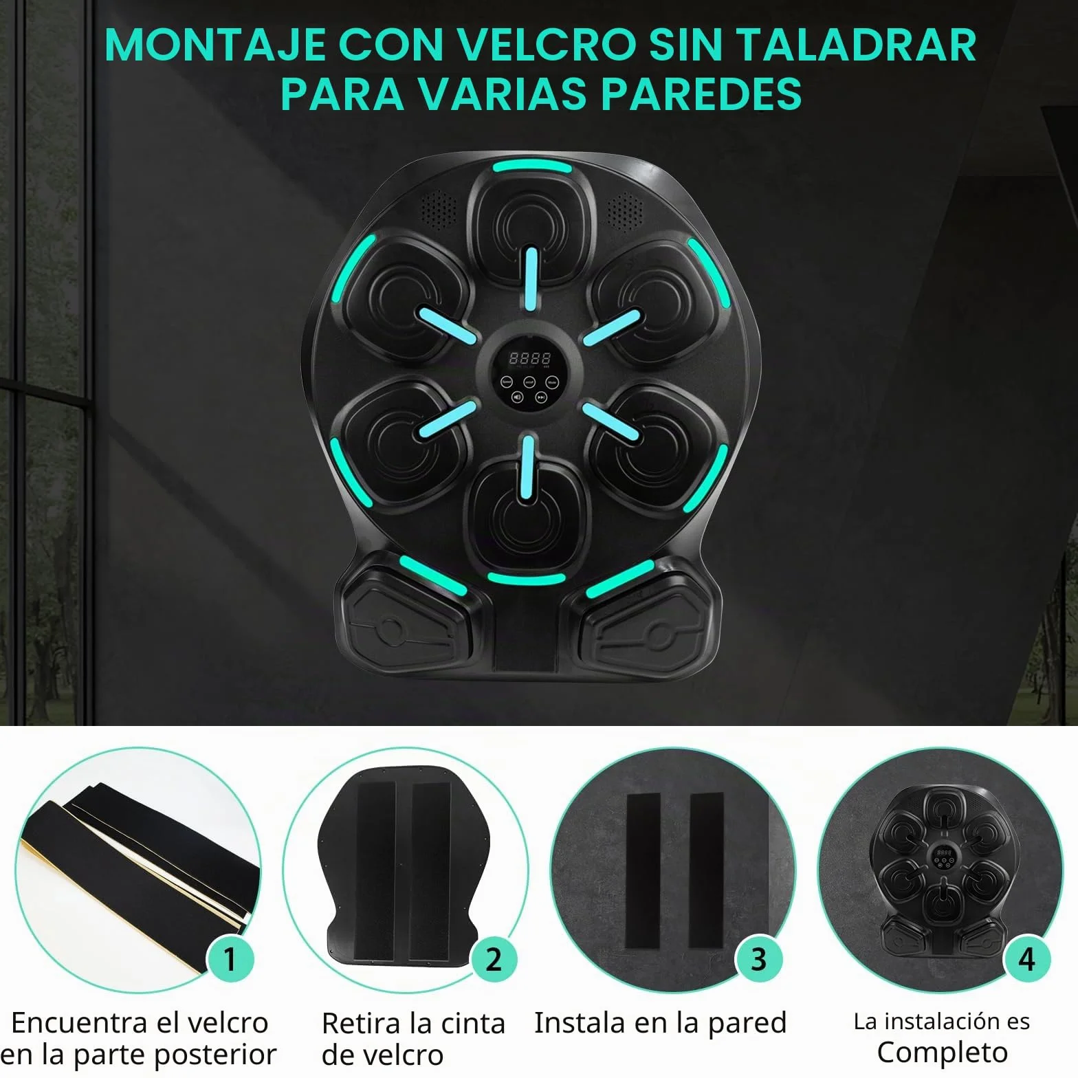 Máquina de Boxeo Musical con Bluetooth, 8 Puntos de Golpeo, 9 Modos de Entrenamiento, 2 Guantes