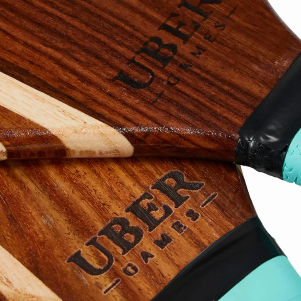 Ubergames Frescobol Set de madera – Baquetas de tenis de playa con 2 bolas y bolsa de lona – Juego de playa para adultos y niños