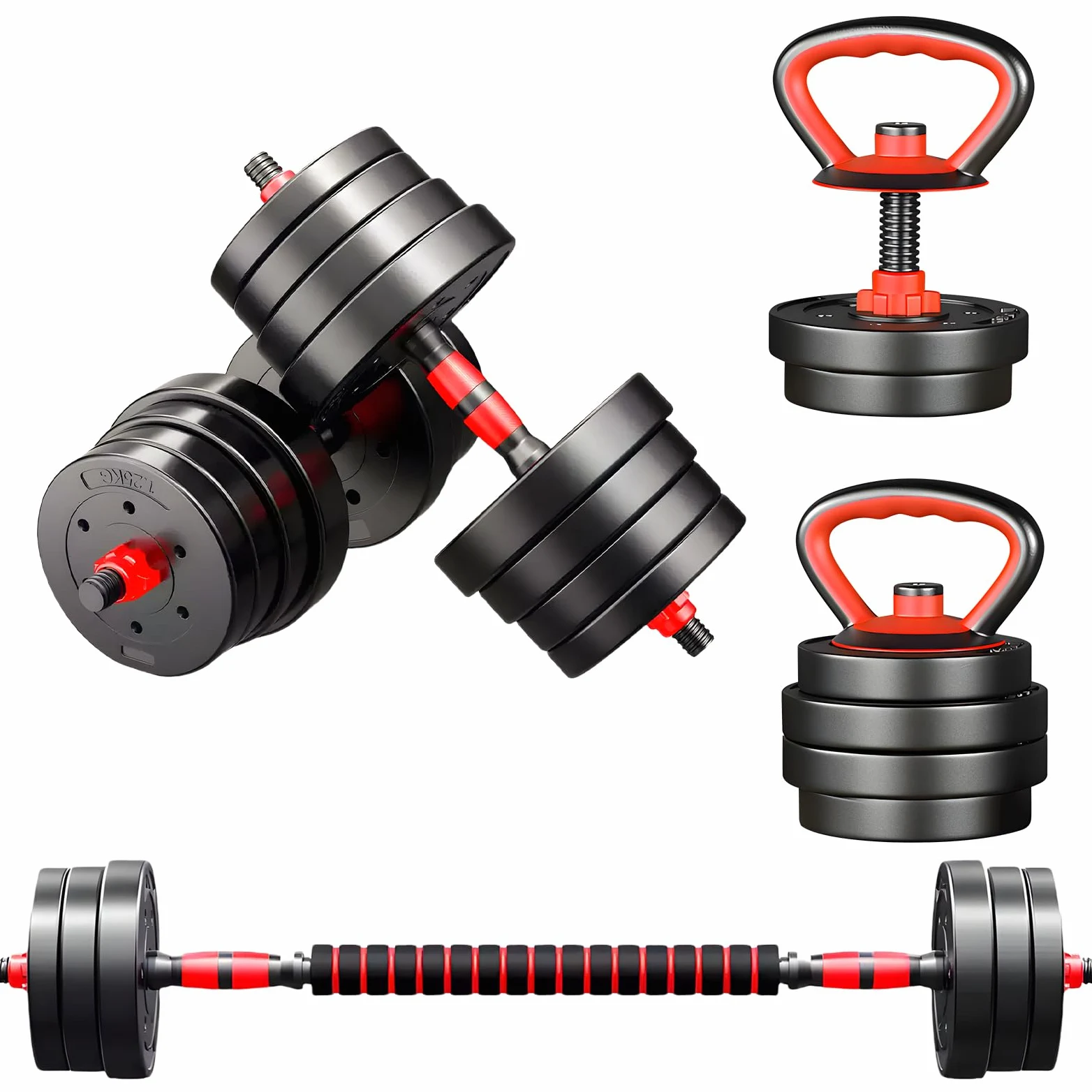 Juego de mancuernas ajustables de 44 libras, juego de pesas libres con conector, juego de mancuernas 4 en 1 utilizado como barra, pesas rusas, soporte de flexión, ejercicios de fitness para gimnasio
