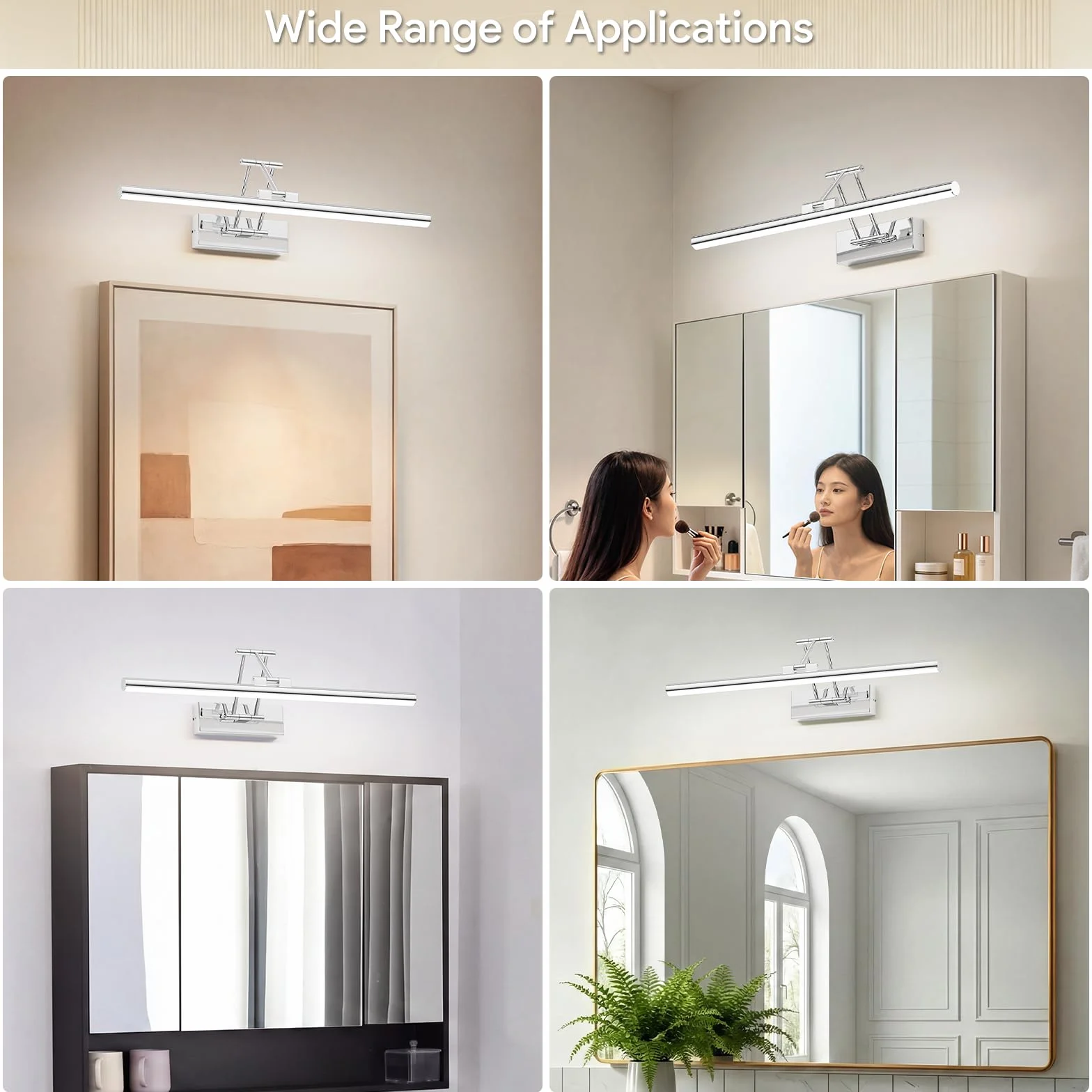 Klighten LED Lámpara de Espejo 50cm 16W 1200LM IP44 5500K Chrome Giratoria para Baño