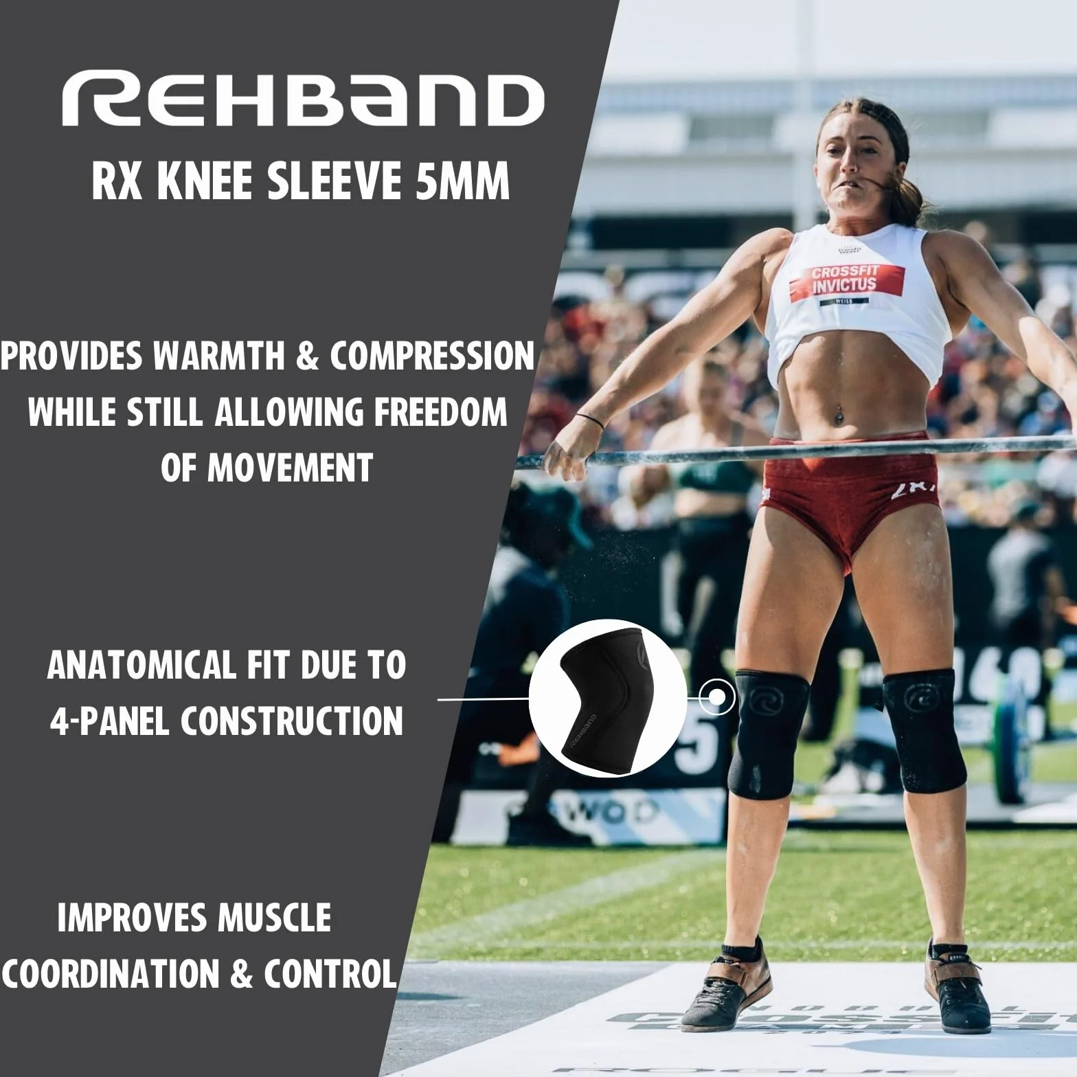 Rehband Rodillera Neopreno 5 mm Cross Fit Entrenamiento Pesado Unisex