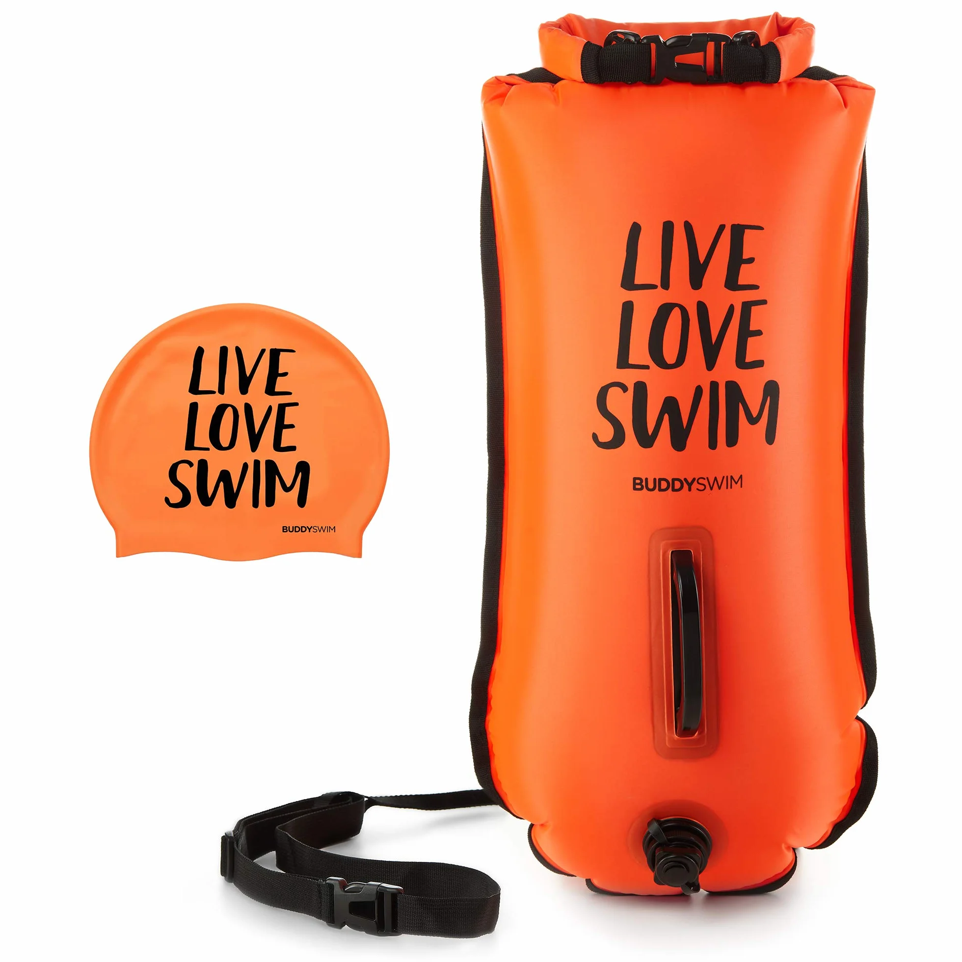 Boya Natación Aguas Abiertas 28 litros Gorro Silicona Set Seguridad Impermeable