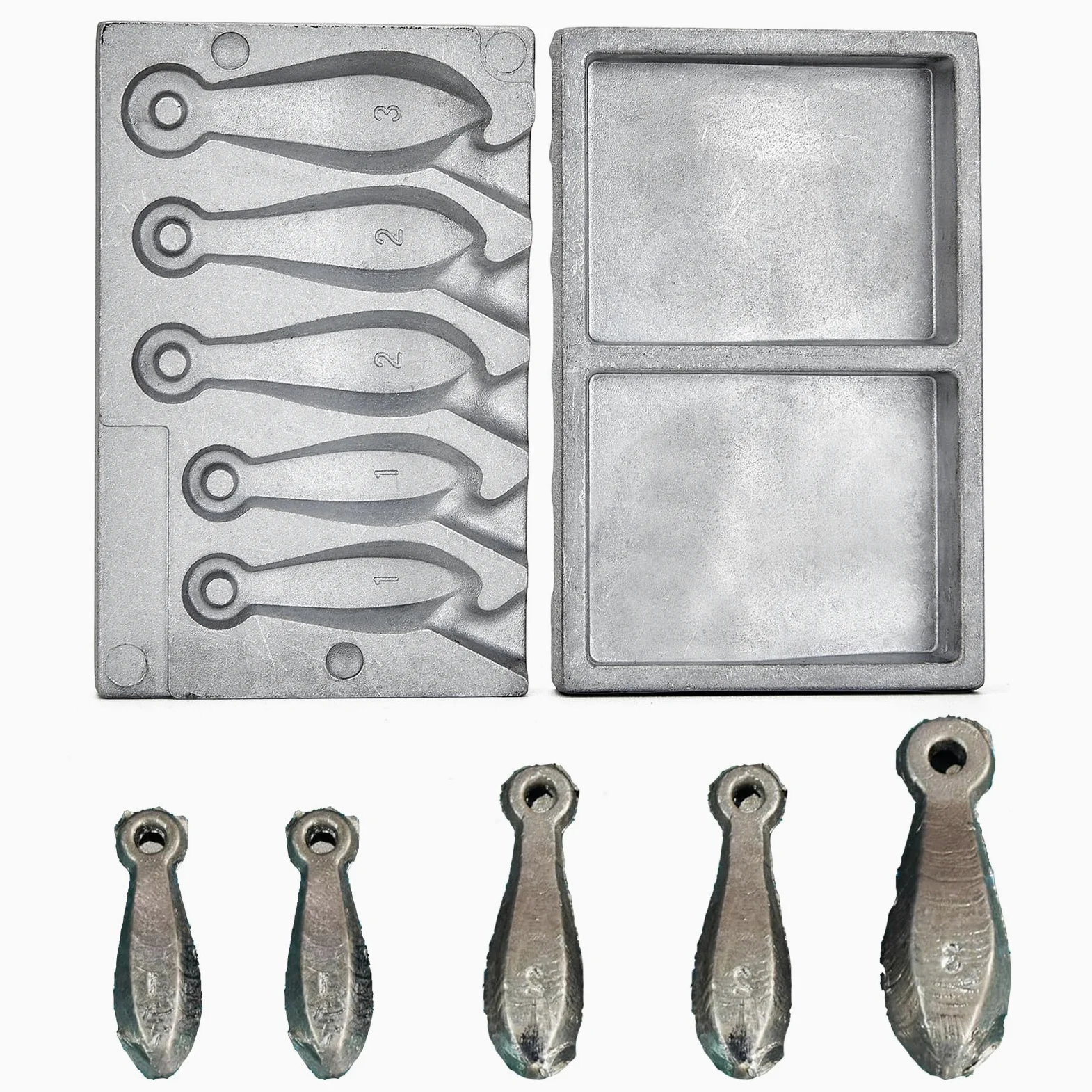 Molde para Fregadero de Banco con Hoja de Plomo de 1 kg | Moldes de peso de pesca con 5 cavidades de molde, 1 onza, 2 onzas, 85 g, sin mango