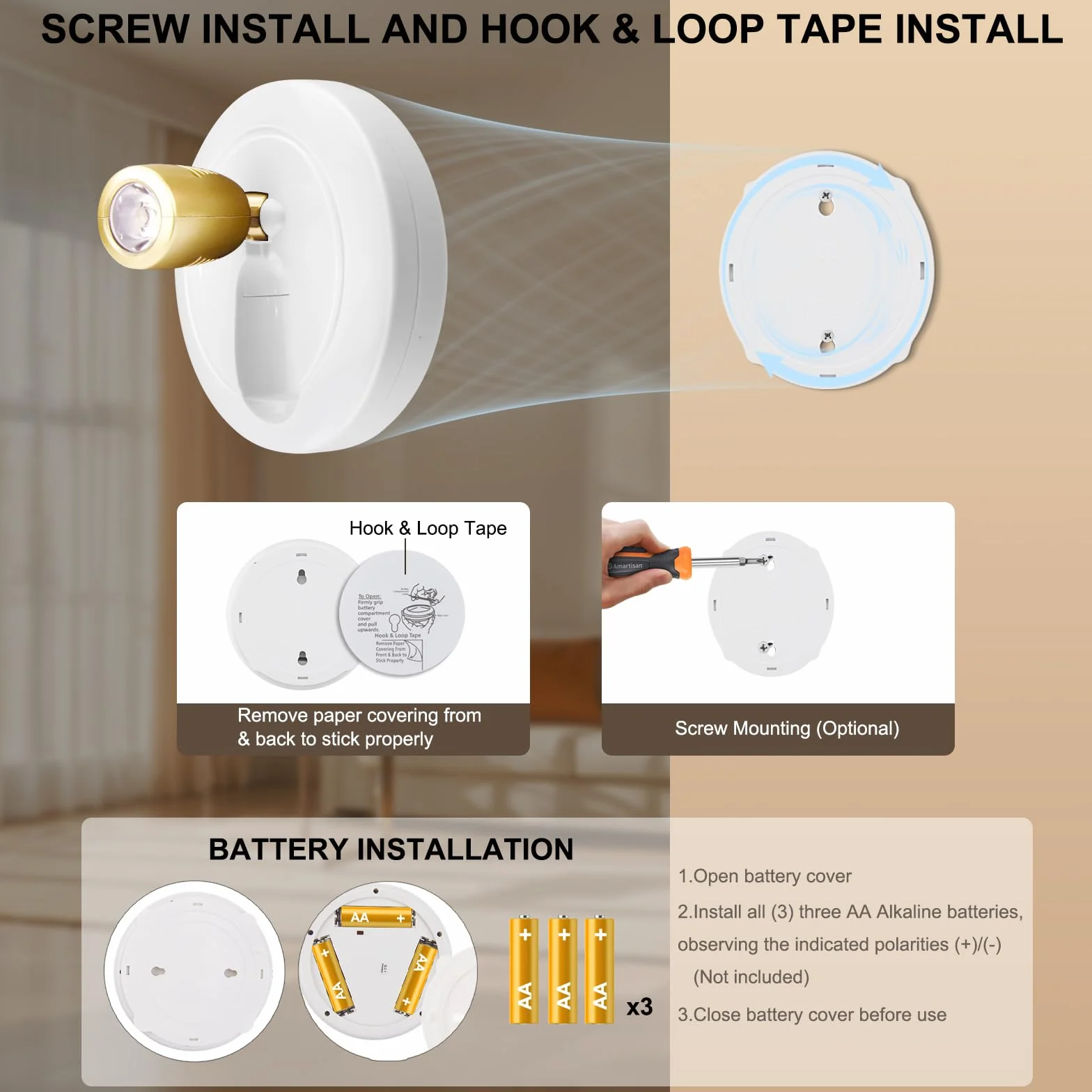 HONWELL Focos LED de Techo Inalámbricos con Control Remoto 3000K 180° Giratorio 2 Piezas Dorado