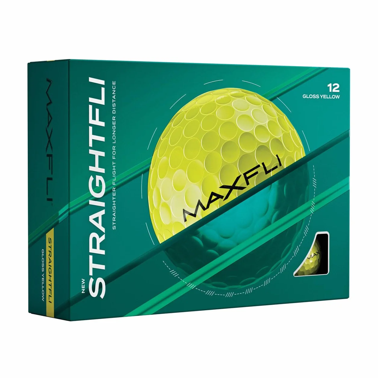 Maxfli StraightFli - Pelotas de golf color amarillo brillante, paquete de 12 pelotas de golf de baja distancia de giro para disparos más rectos | Tacto suave, cubierta de ionómero duradera | para