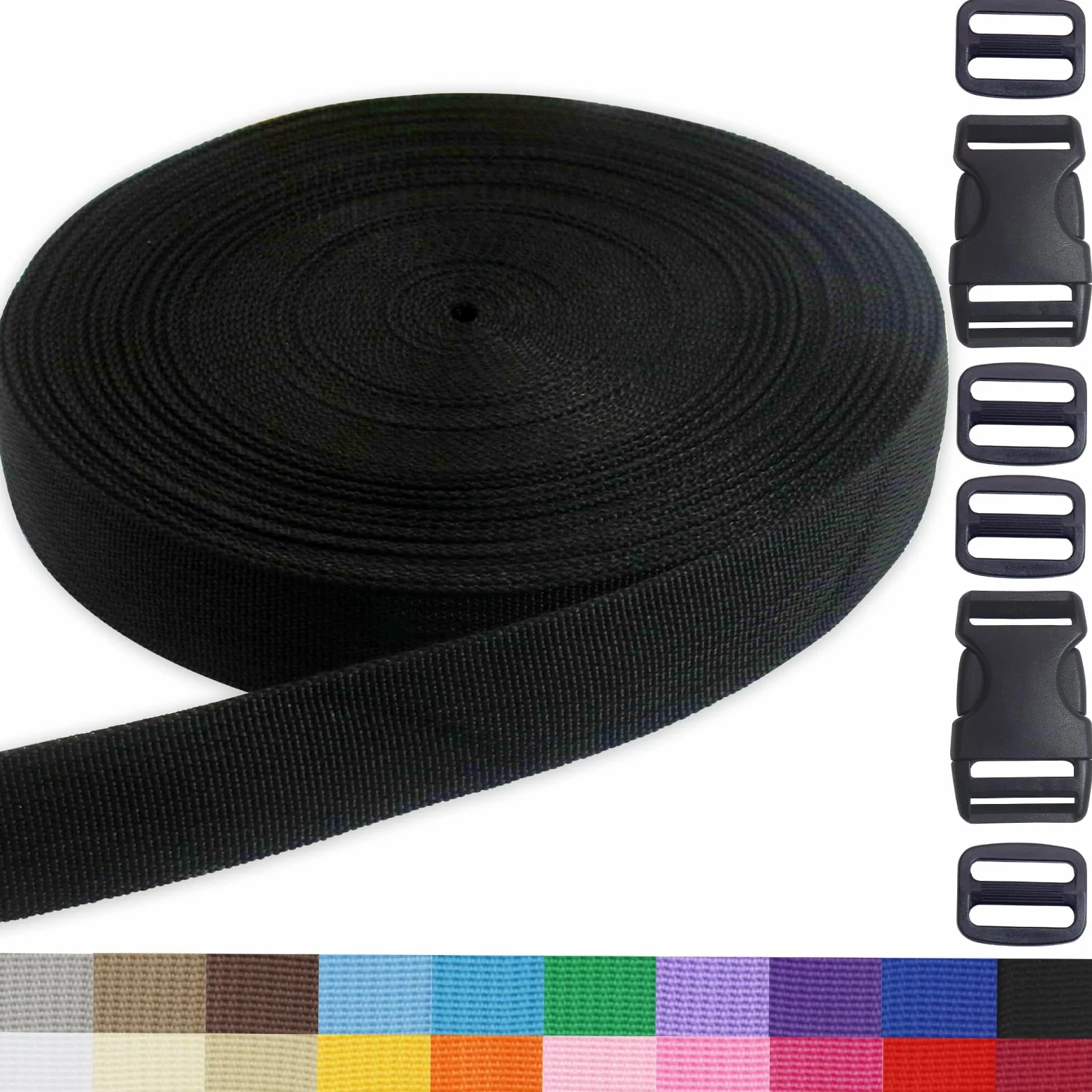 Correa negra de polipropileno de 1 pulgada, 20 yardas, correas de mochila de polietileno resistente para escalada, al aire libre, interiores, manualidades, bolsas de bricolaje, reemplazo de silla de