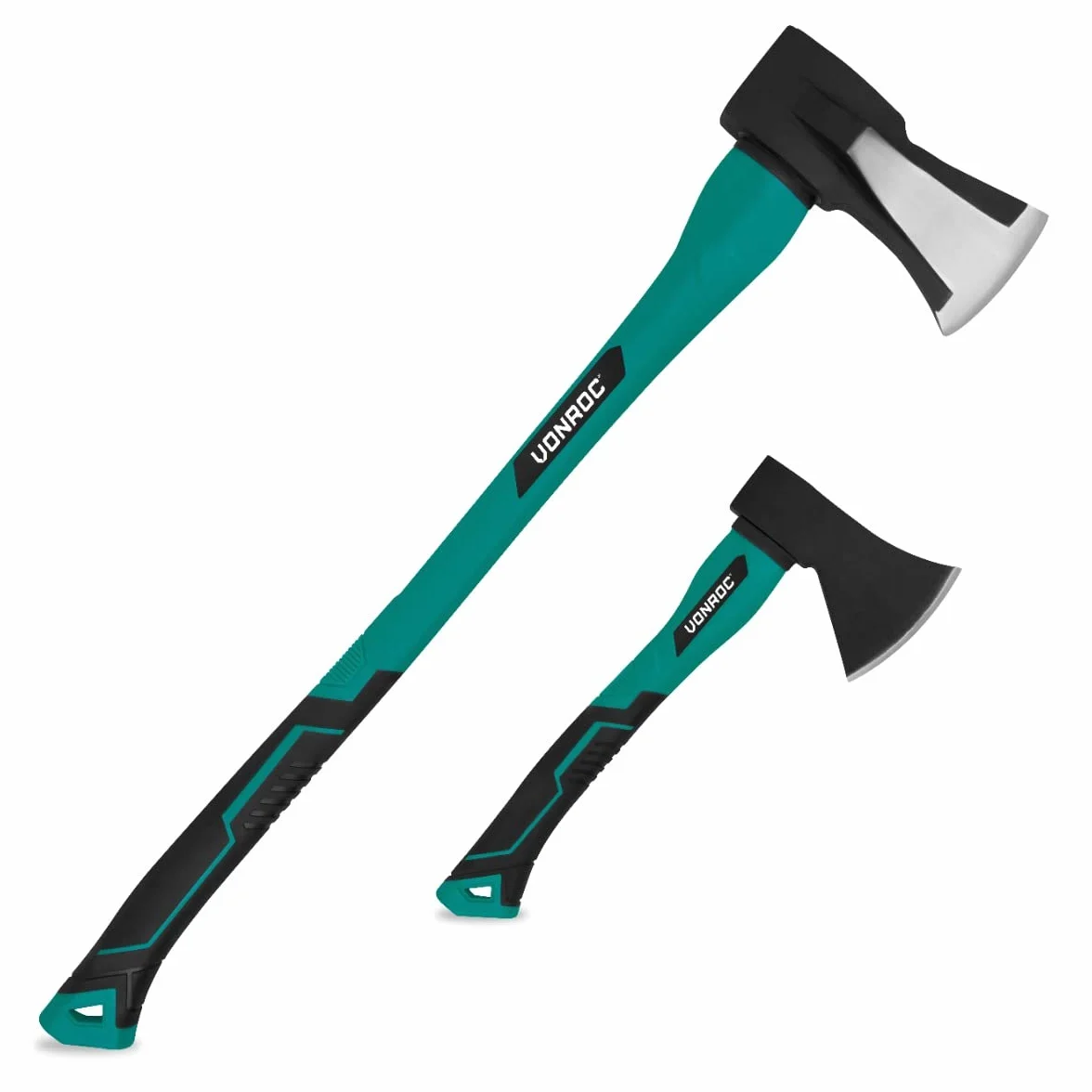VONROC Set de hacha y hacha de mano - cabeza de acero templado - mango reforzado con fibra de vidrio - 79cm - 3900gr/35cm - 950gr