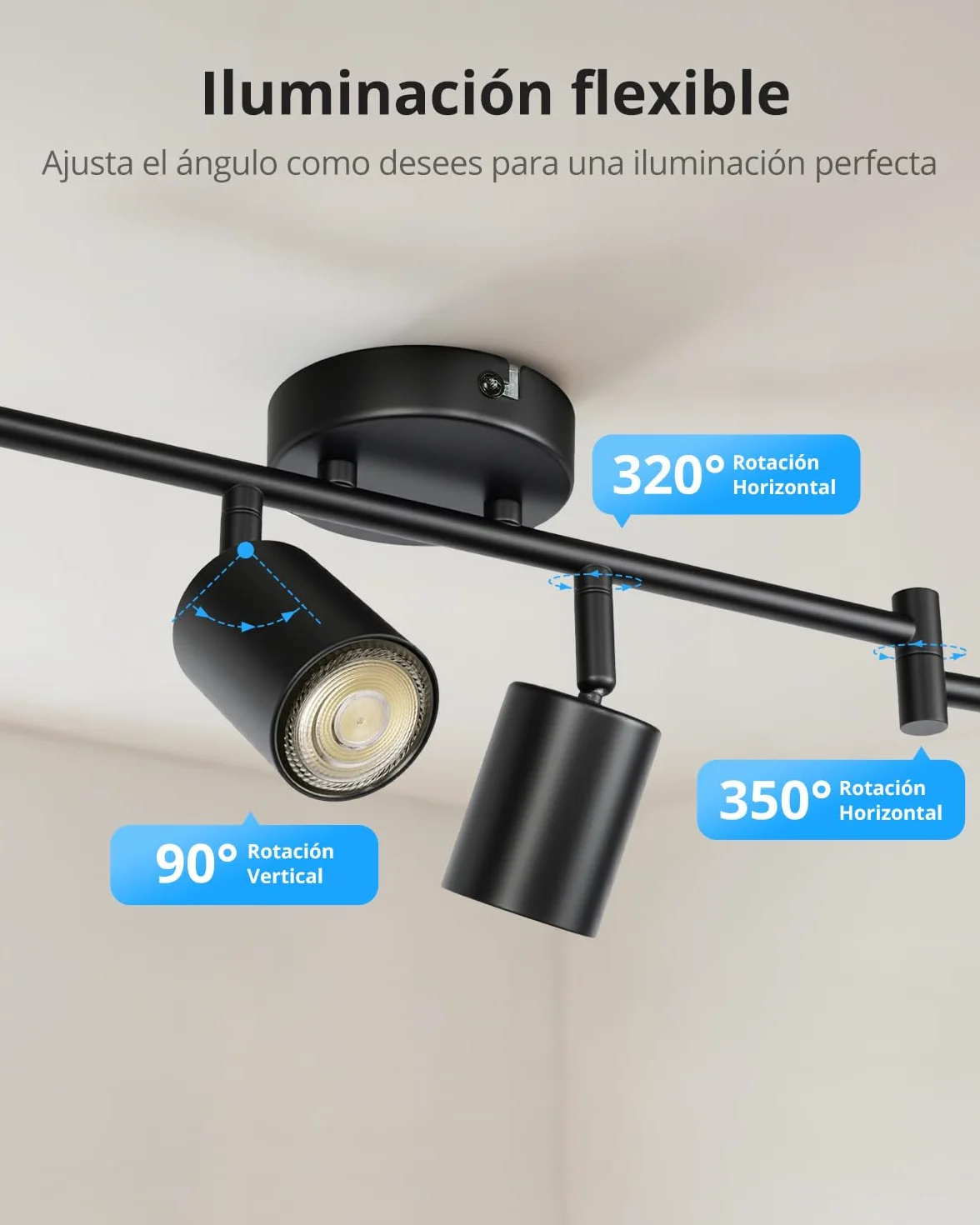 Gr4tec Lámpara de Techo Orientable 6 Focos LED GU10 Negro