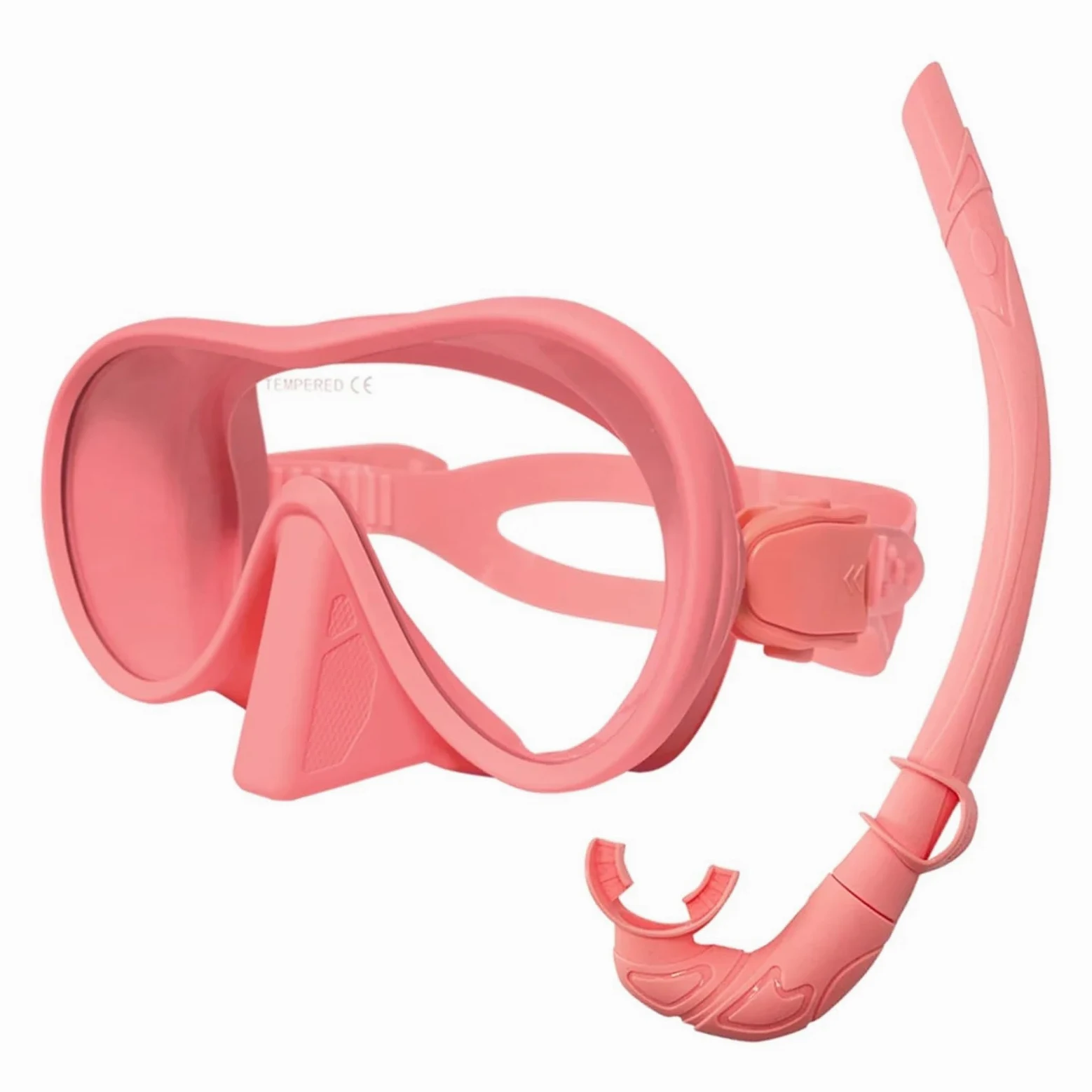 Buceo Máscara de Snorkel Espejo Facial antivaho para esnórquel de 180°, máscara de Buceo en Aguas Profundas, Gafas de Buceo con Tubo respiratorio(Pink)