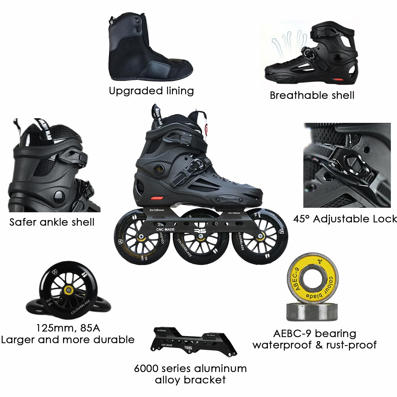Patines en línea profesionales unisex para adultos, patines de alta velocidad para exteriores con ruedas de 125 mm, ideales para uso en parque, calle, carretera y slalom