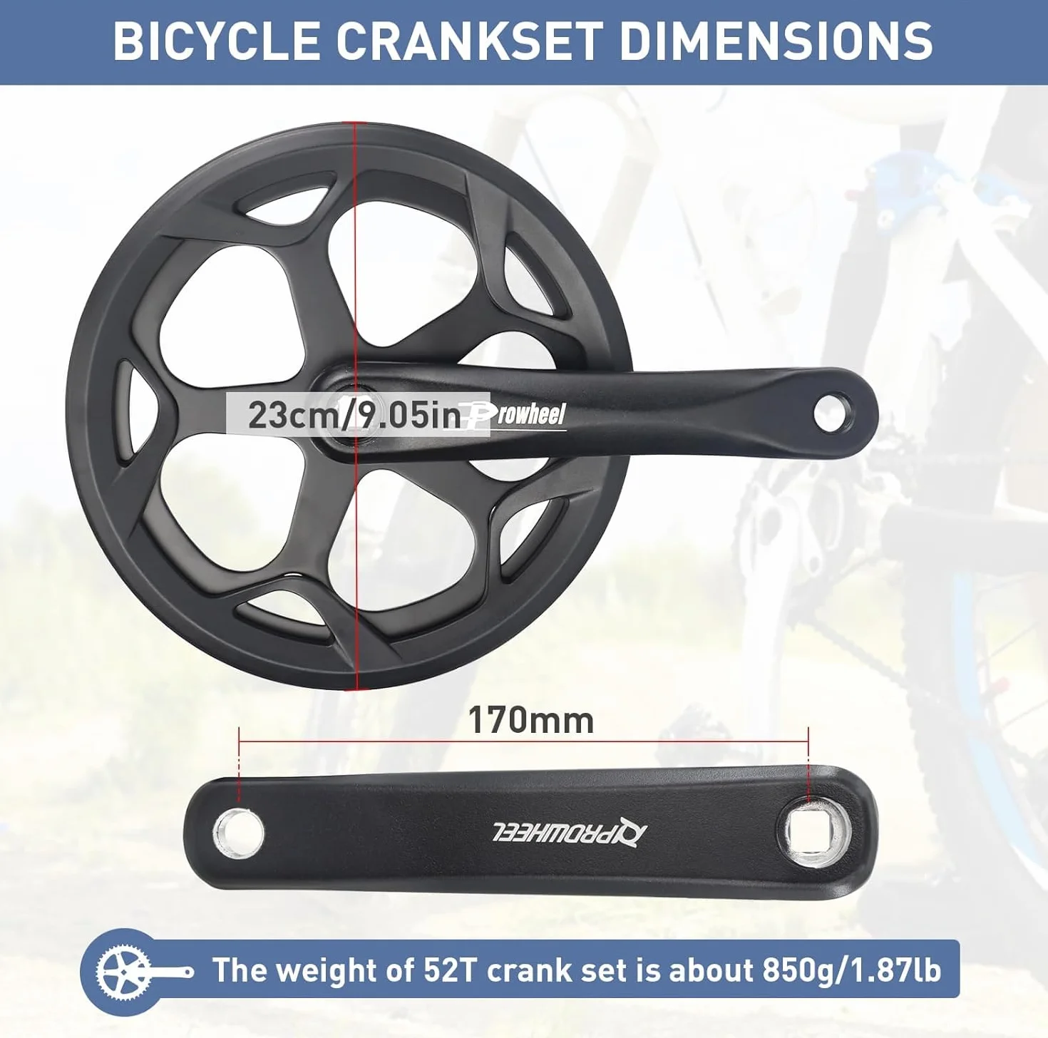 ZUKKA Prowheel Tourney Biela de bicicleta 48T/52T Brazo de aleación de aluminio para Singel Speed 1/6/7/8 velocidades, 170 mm, bicicleta de ciudad, bicicleta Fat Bike, bicicleta eléctrica, bicicleta