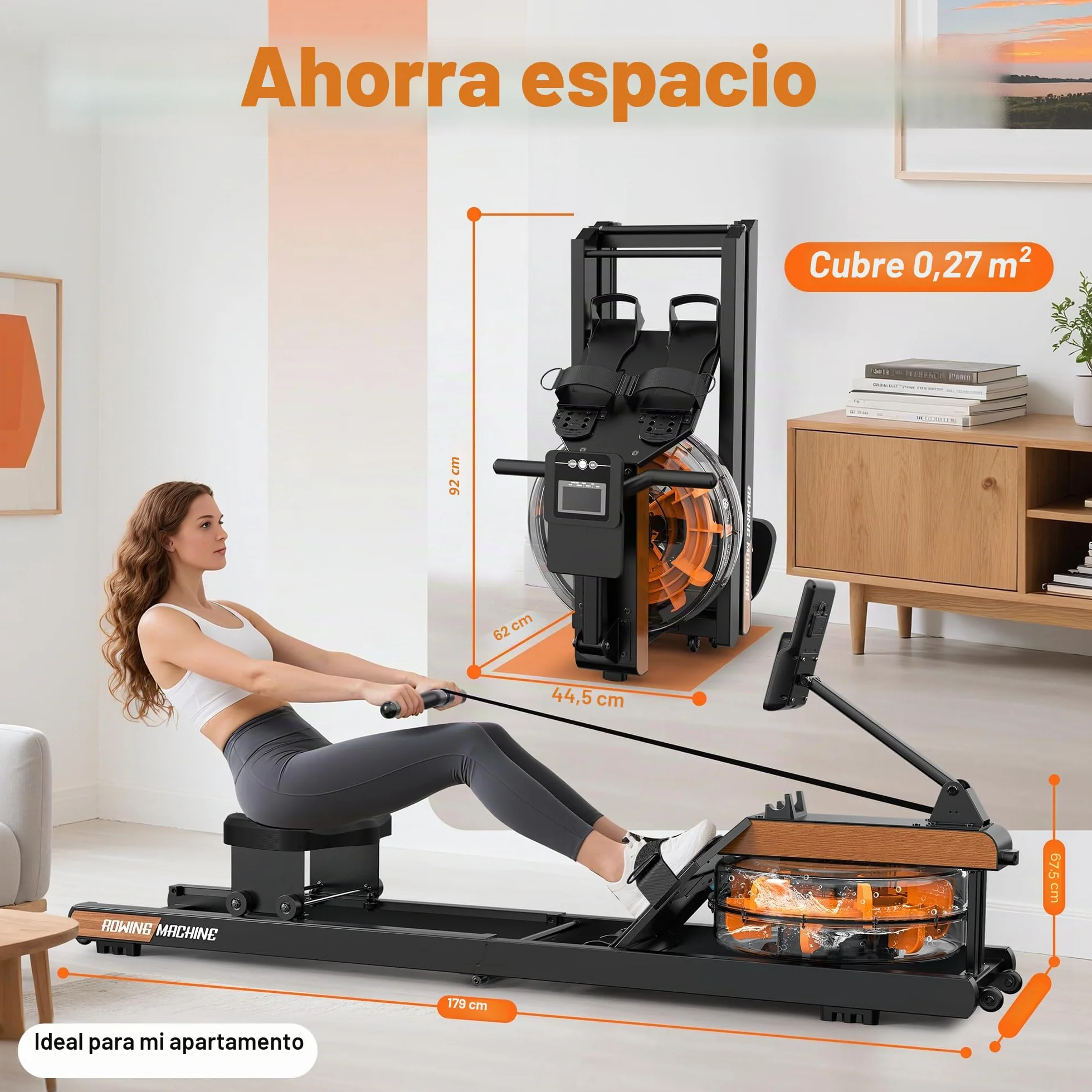 Máquina de Remo, Máquina de Remo de Agua con Monitor Bluetooth y Soporte para Tableta Ajustable, Máquina de Remo Plegable, Máquinas de Remo Capacidad de Peso 160 kg, Fácil Montaje