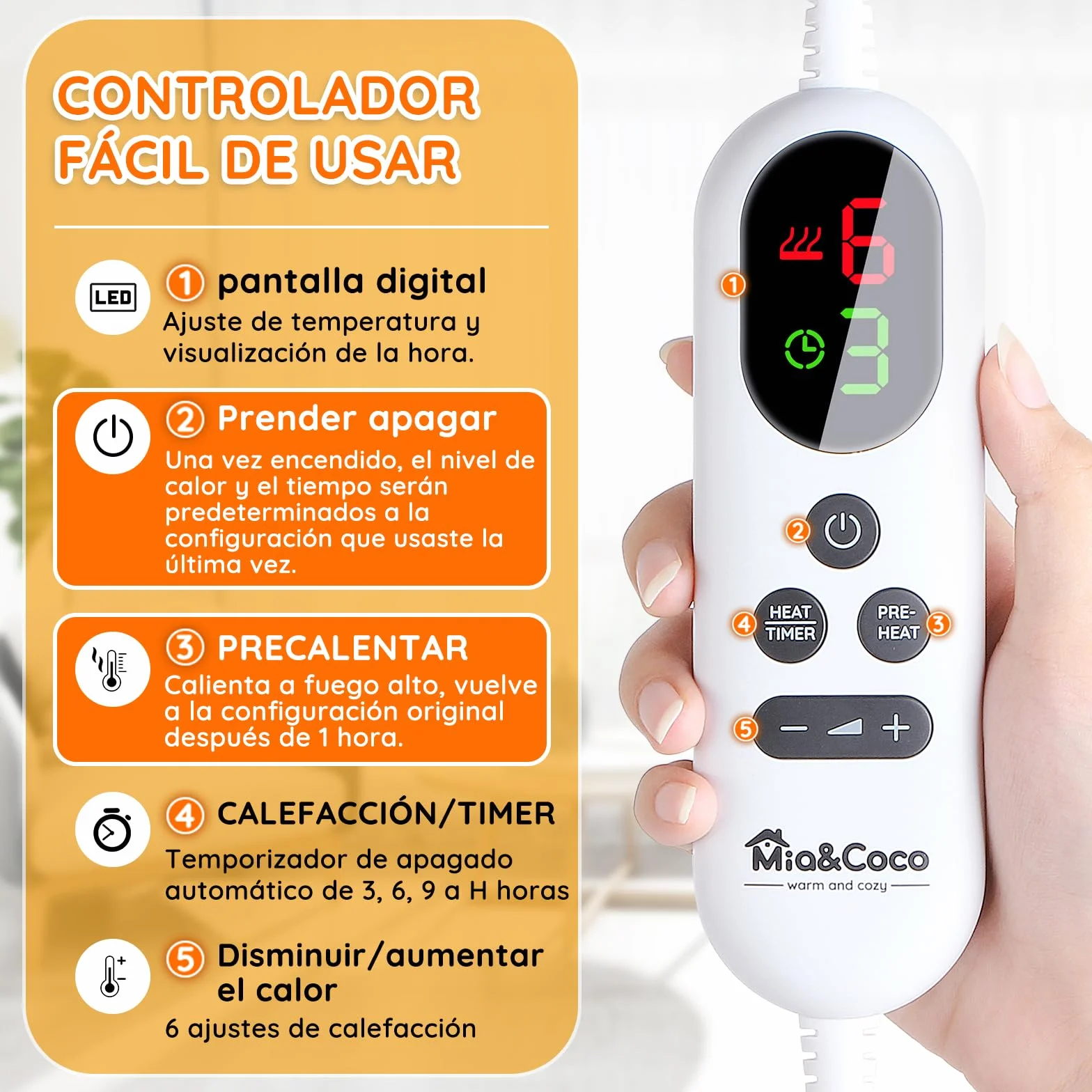 Almohadilla Térmica para Espalda y Cuello 60×100cm, 6 Niveles de Calor, Temporizador de Apagado Automático de 2 Horas, Calentamiento Rápido, Cinturón, Franela, Oficina y Hogar, Lavable a Máquina
