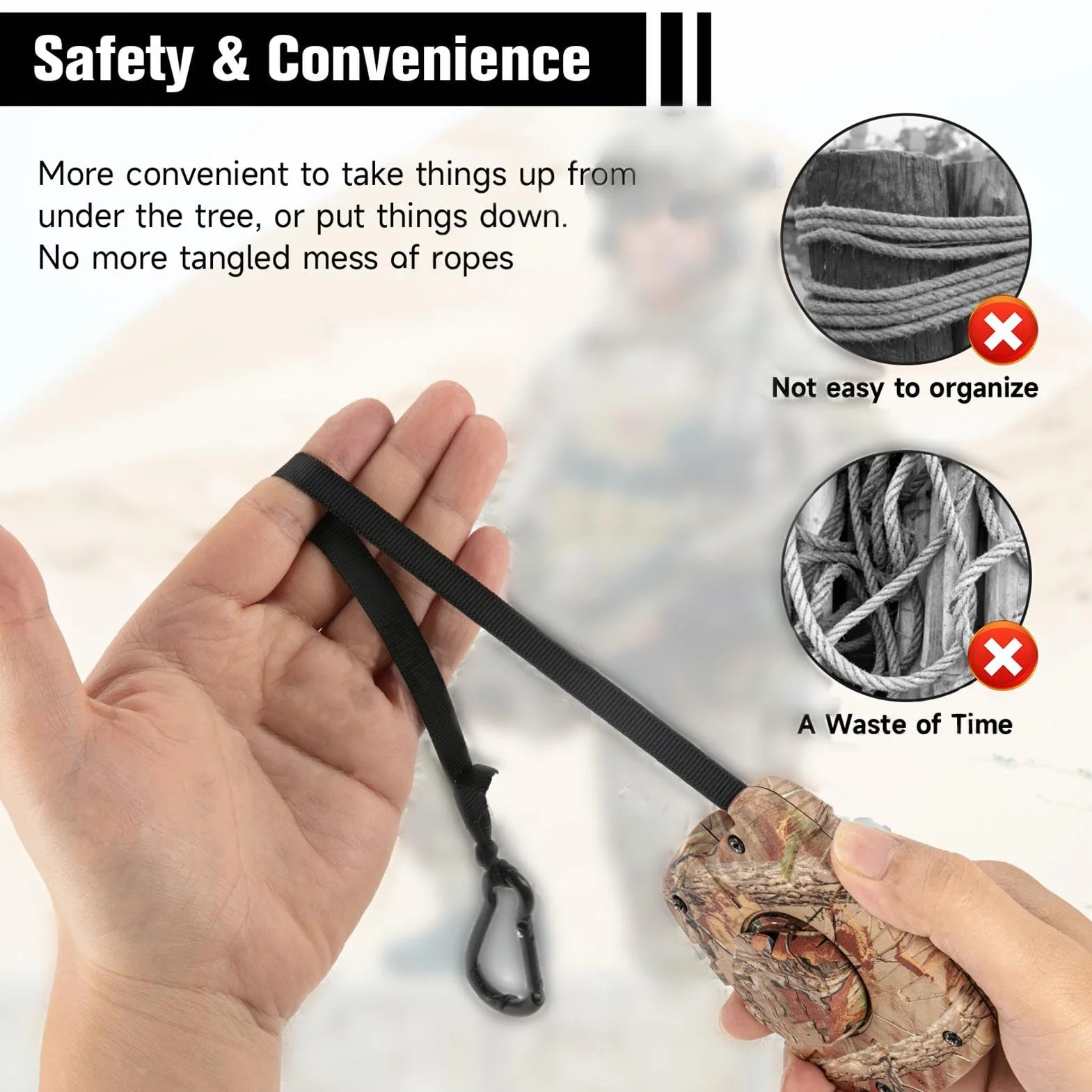 Cuerda de retráctil, Accesorios de Caza silenciosos, Ascensor de Caza, Soporte de árbol, Soporte de Cuerda portátil, Cuerda de elevación de Caza para Herramientas de de Caza