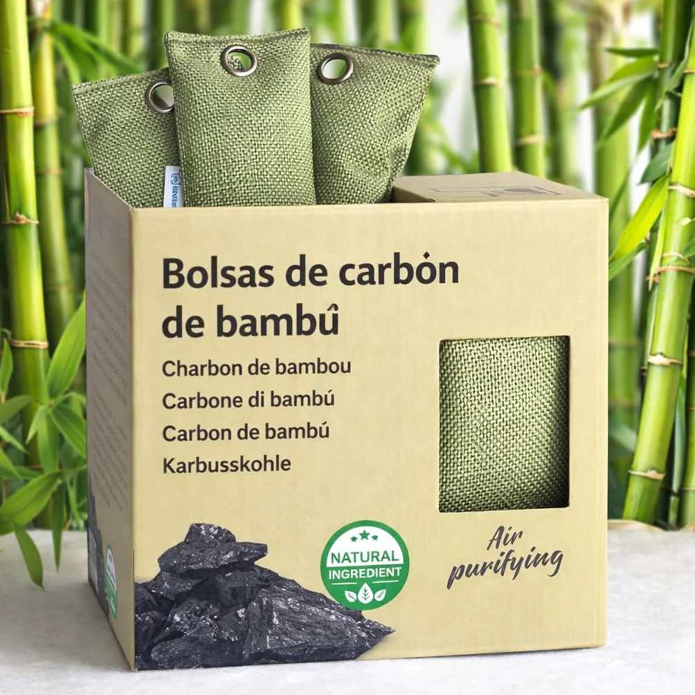 Saquitos Carbón Activo Bambú | Deshumidificador y Purificador de Aire | Neutralizador de Olores | Pack 4x75g
