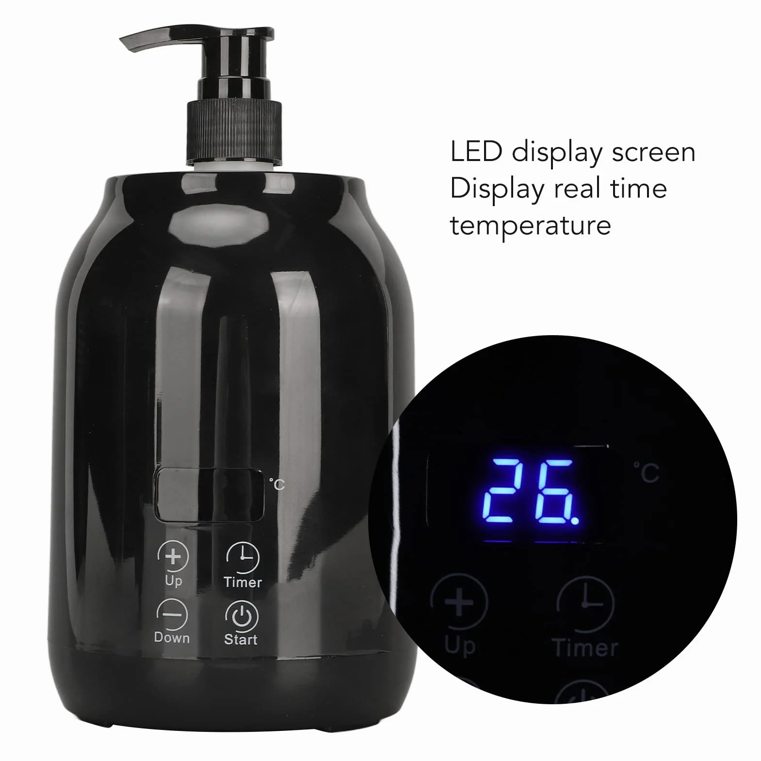 Calentador de Loción con Pantalla LED y Temperatura Ajustable, 2 Botellas de Aceite de Masaje