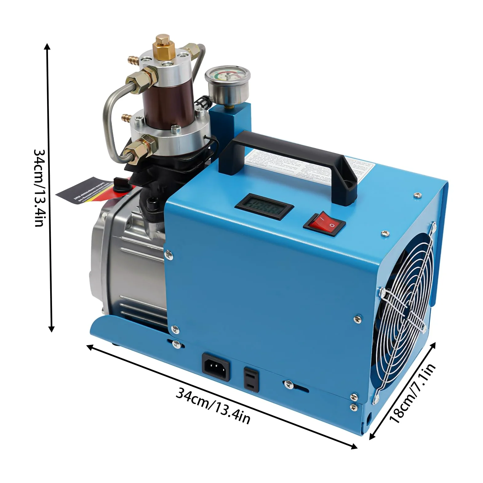 Bomba de aire eléctrica de 1800 W, 2800 rpm, enfriamiento de aire de agua, depósito de aceite de 350 ml, compresor de alta presión 0-30 MPa, válvula de alivio de presión, bomba de pistón de compresión