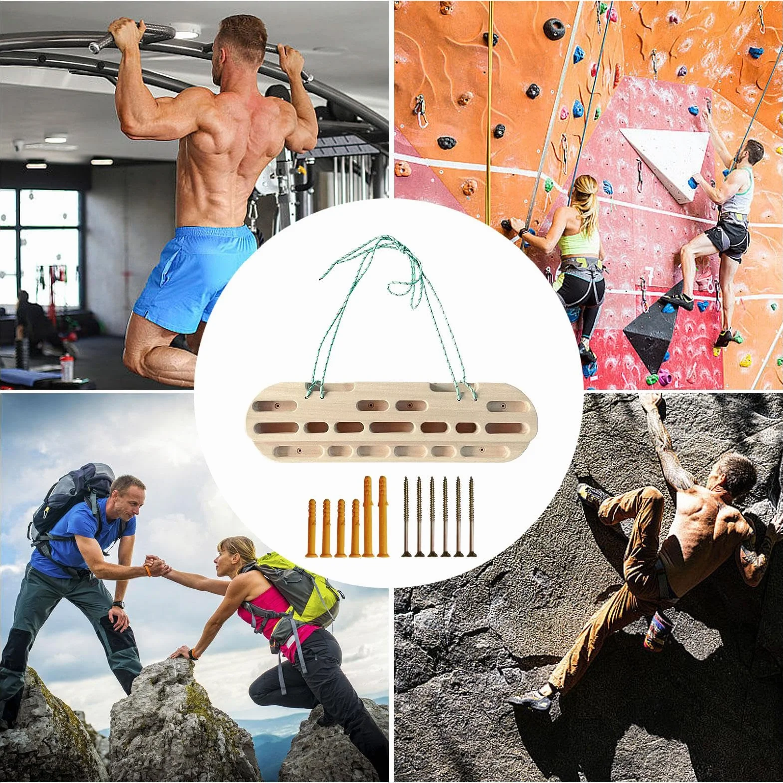 Tabla colgante de escalada en roca montada en la pared, Diapasón de escalada en roca, Barra de dominadas portátil de madera para colgar | Barra de dominadas suave para entrenamiento de fuerza con los