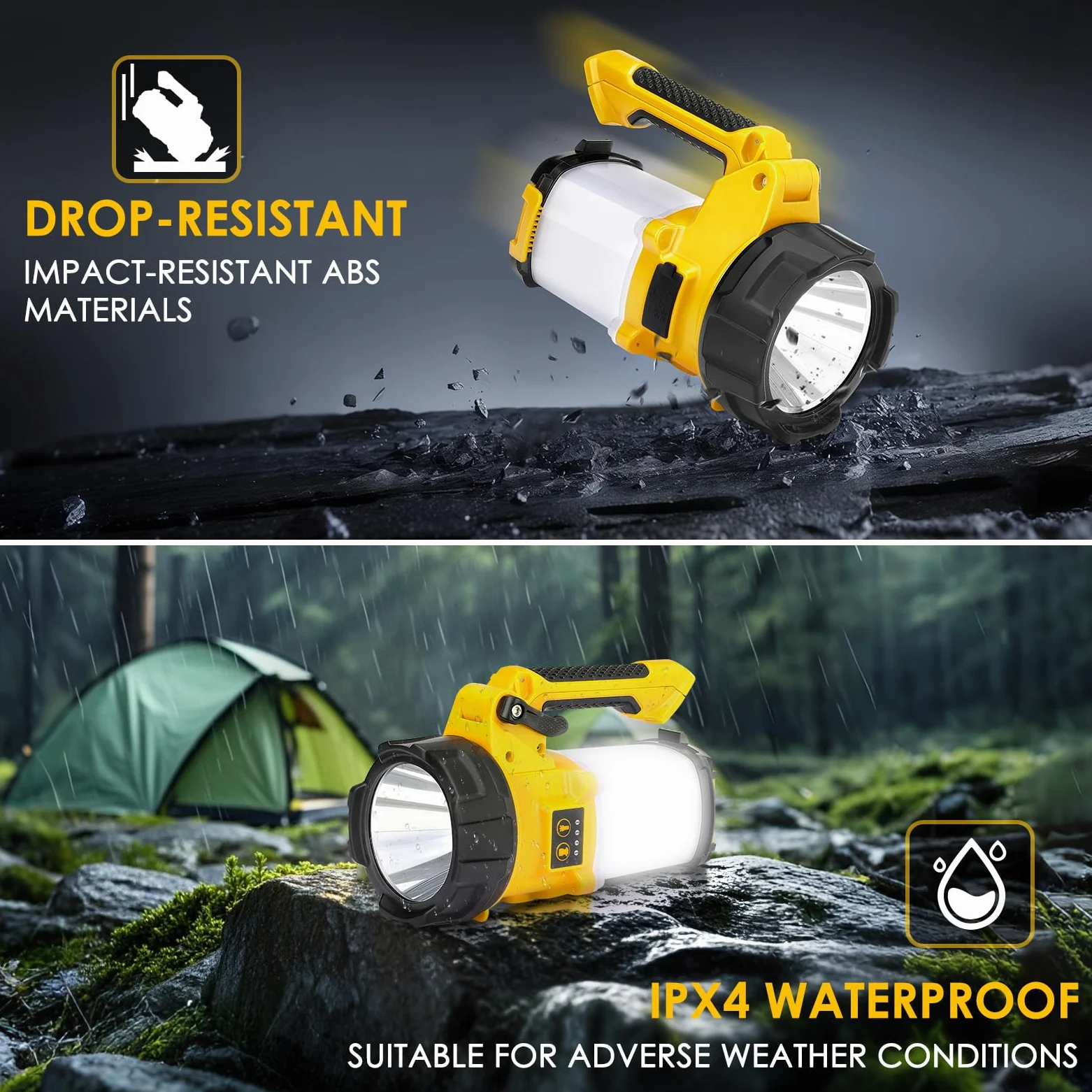 BOBKID - Linterna de camping recargable, 6 modos, linterna LED de mano con 2000 lúmenes, banco de energía de 4400 mAh, reflector impermeable IPX4, luz de trabajo para kits de supervivencia de