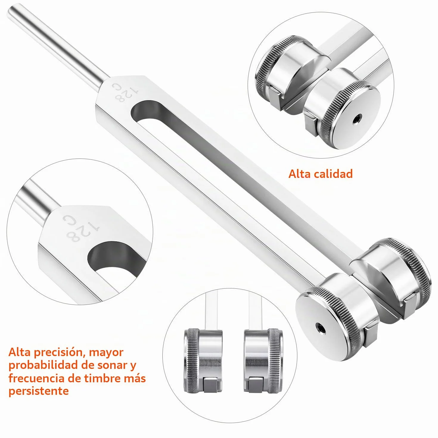 Horquilla de afinación 128 Hz aleación de aluminio respuesta precisa martillo silicona herramienta reparación paño limpieza