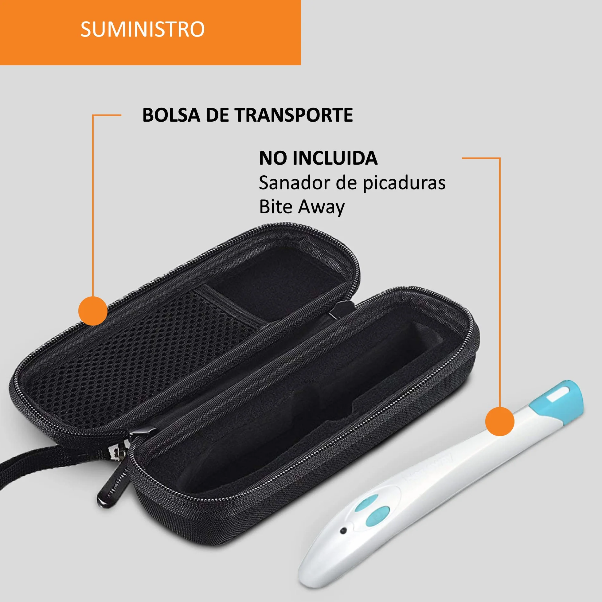 Funda para Bite Away con compartimento de red, asa de espuma y microfibra
