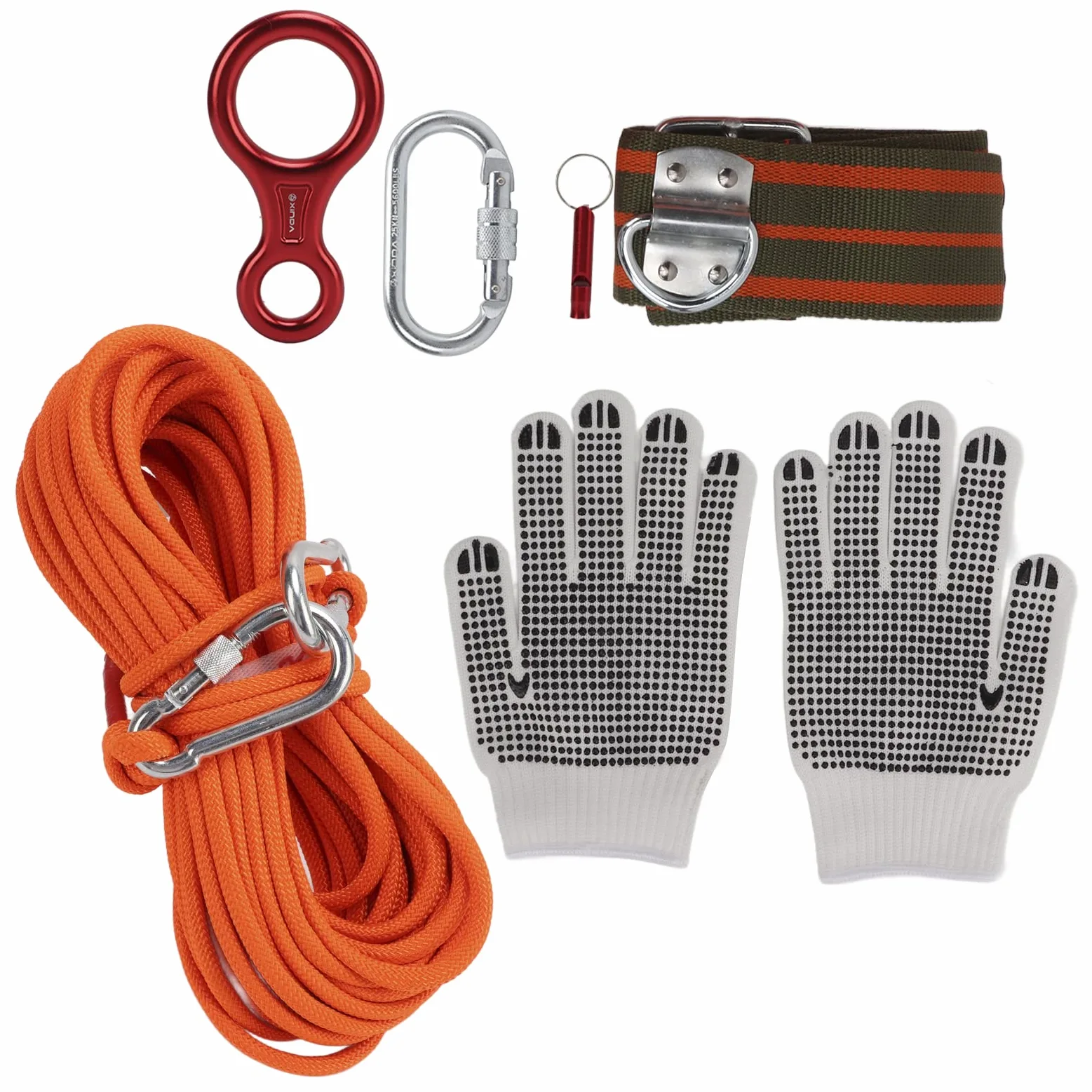 Akozon Kit de Cuerda de Escape de Emergencia de 49,2 Pies, Capacidad de Carga de 11 Nudos con Cinturón, Aluminio de Aviación y Acero Inoxidable para Rescate en Rappel de Supervivencia