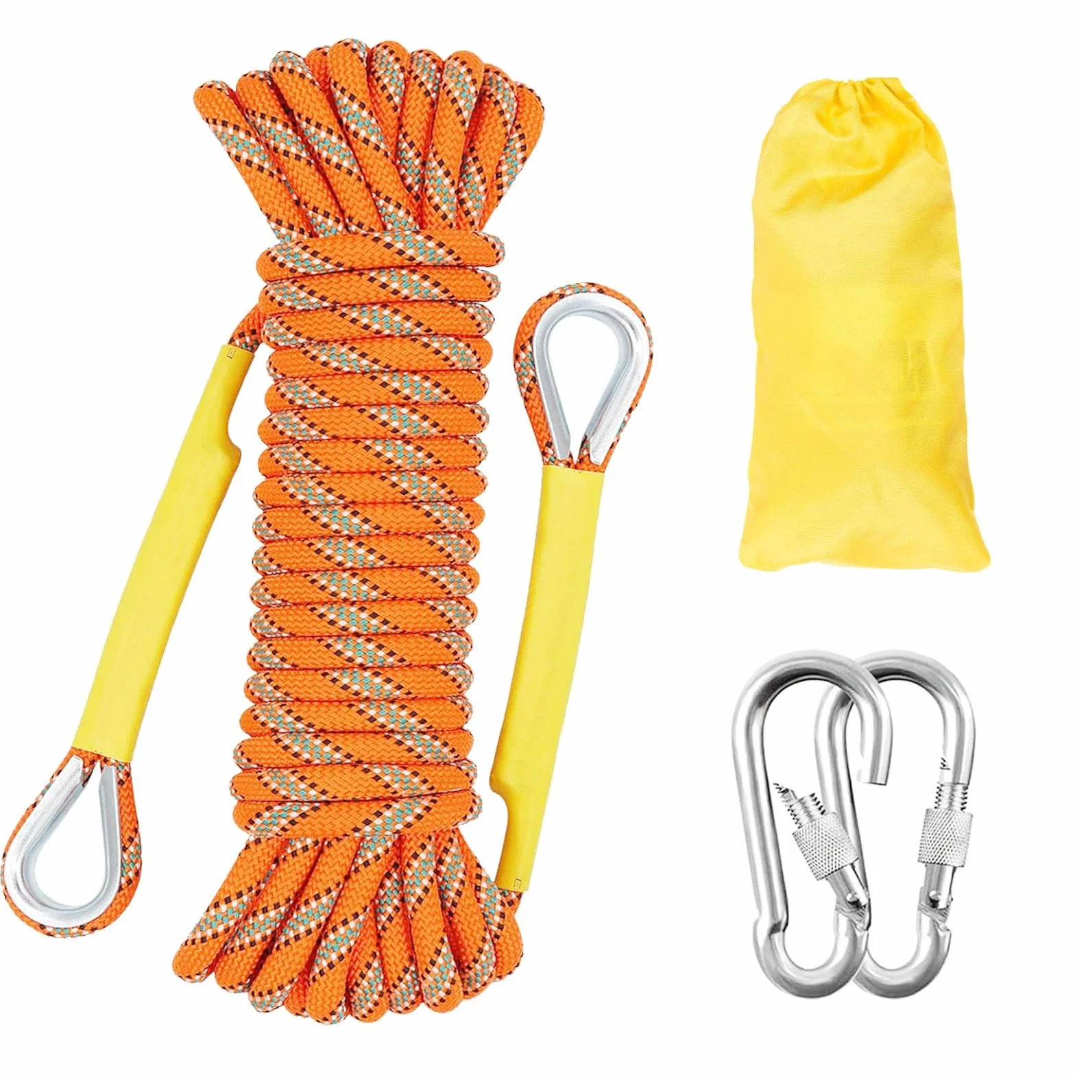 Cuerda de Escalada 16mm al Aire Libre Cuerda de Escalada estática de 10m Cuerda de Seguridad Escalada Cuerda de Escape con 2 mosquetones para Fuego Alpinismo Camping Naranja