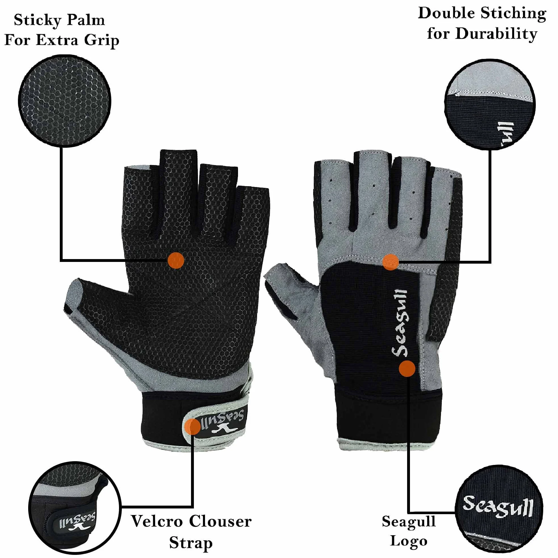 Seagull Sticky Palm - Guantes de vela para yate, barco, dedo fuerte de corte amara, talla L