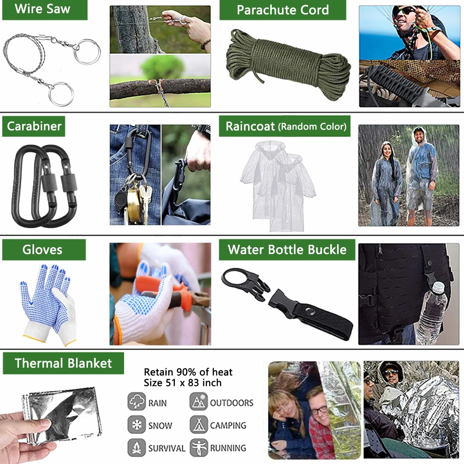 Kit de Supervivencia, Equipo de Emergencia, Kit Supervivencia con Hacha de Martillo Multifuncional, Kit de Emergencia para Viajar Caminar Acampar al Aire Montaña (Negro)