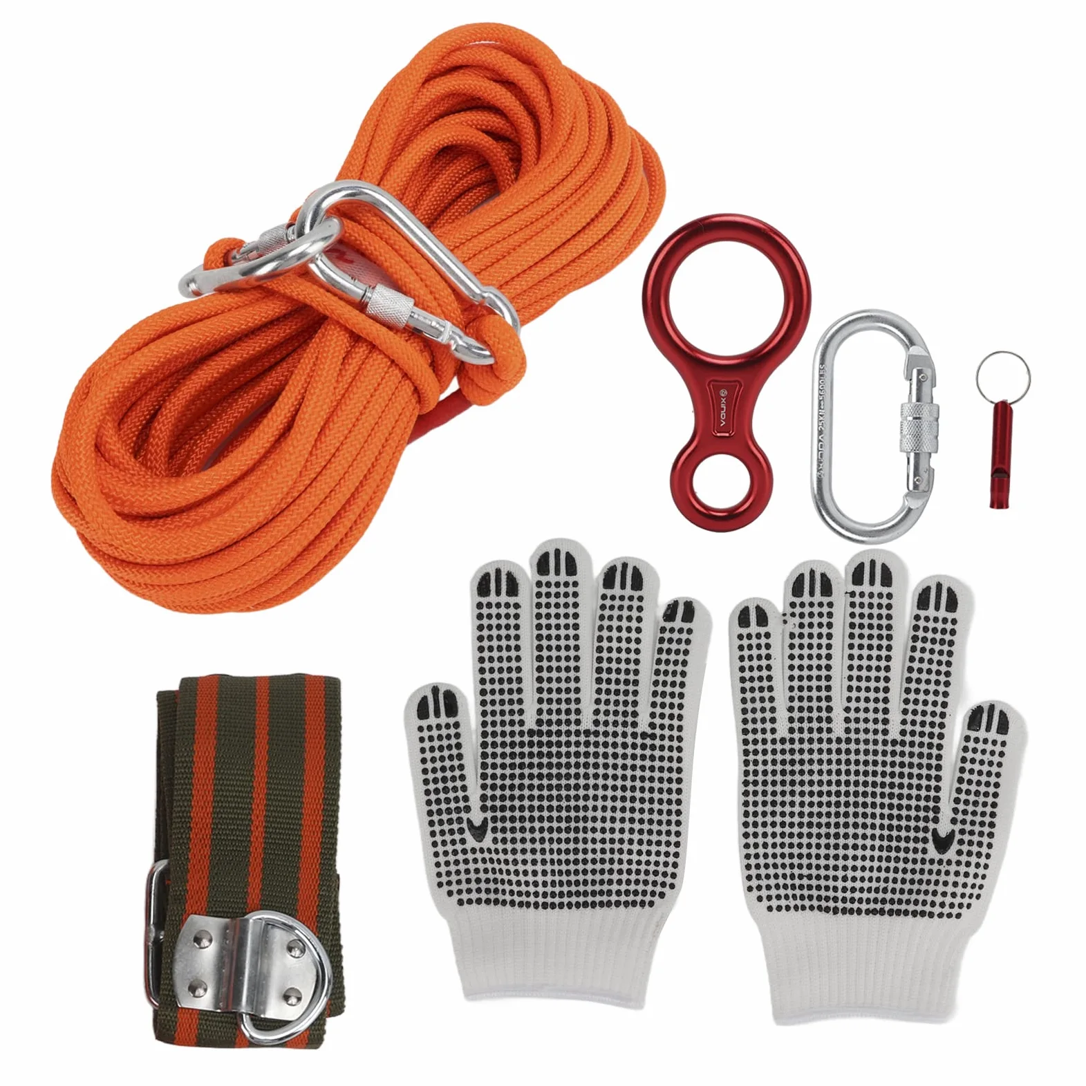 Akozon Kit de Cuerda de Escape de Emergencia de 49,2 Pies, Capacidad de Carga de 11 Nudos con Cinturón, Aluminio de Aviación y Acero Inoxidable para Rescate en Rappel de Supervivencia