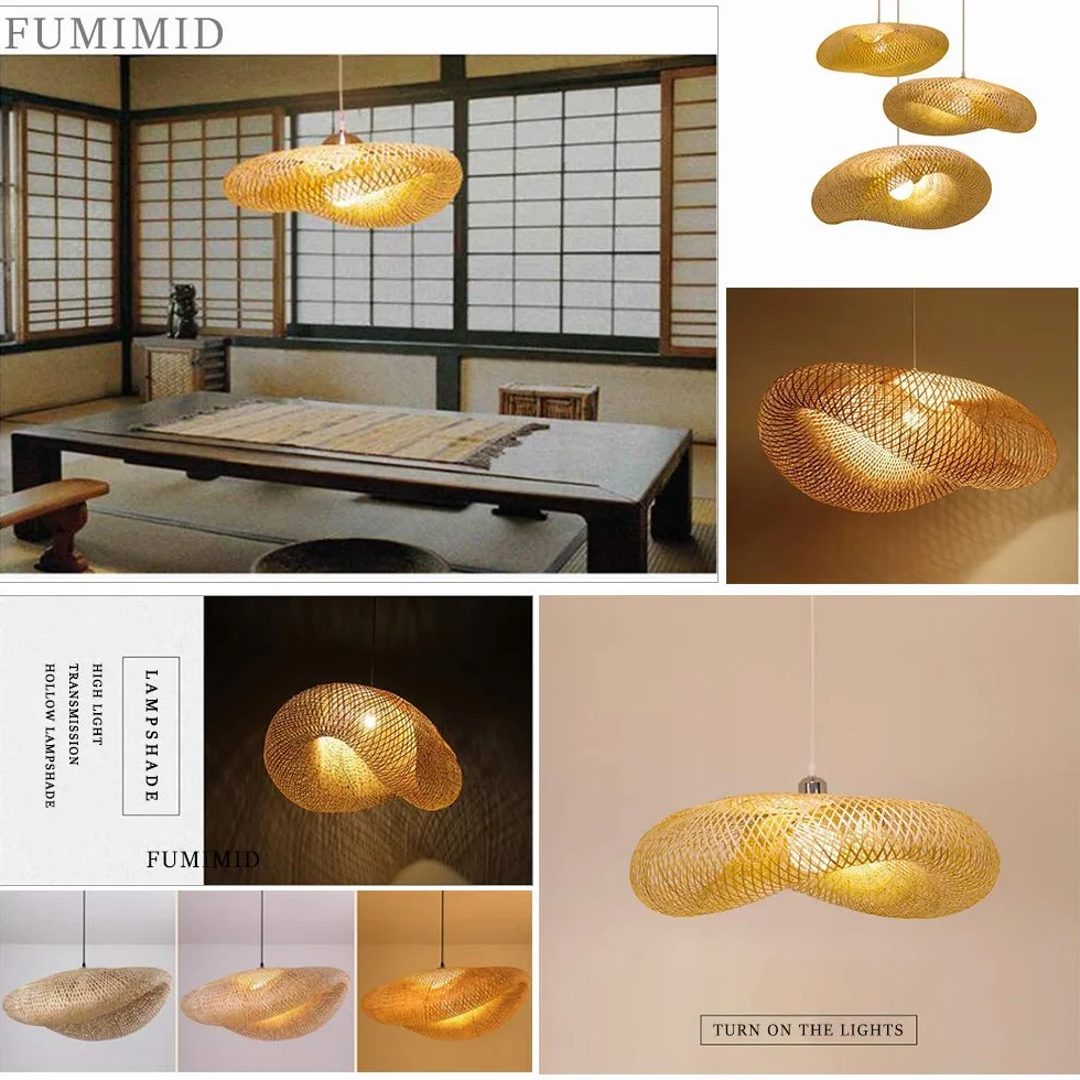 Lámpara Colgante De Bambú Tejida Linterna Antigua 50cm Iluminación De Techo Para Comedor Sala Estar