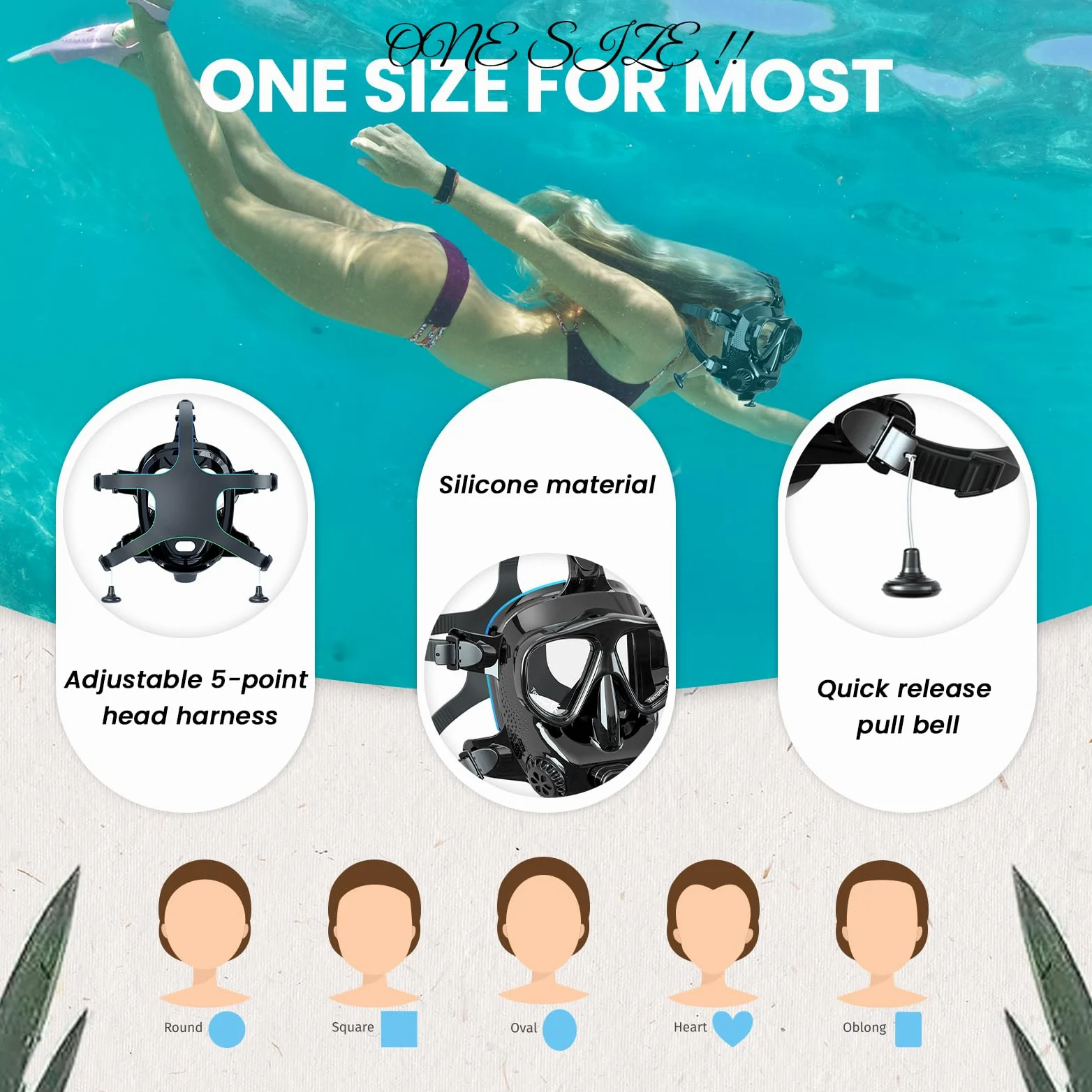 TUDIVING - Máscara de Buceo de Cara Completa con Soporte para cámara, Vista panorámica de 180°, máscara de Snorkel de Cara Completa para Adultos, Compatible con Tanques de Buceo de 1L/2L