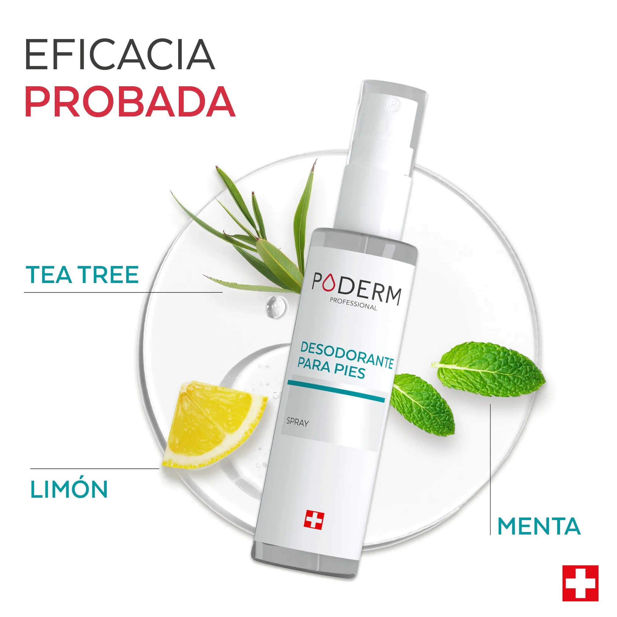 PODERM Spray Desodorante Anti Olor 50 ML Árbol de Té Menta y Limón