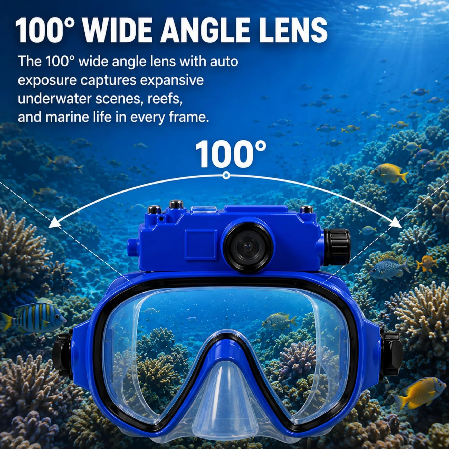 Gafas de Buceo con Cámara 2K, Impermeables hasta 15m y Lente Gran Angular para Snorkel