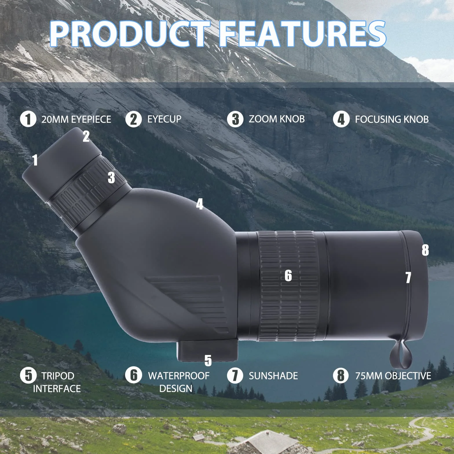 Telescopio Terrestre 12-36x50 HD con Trípode, Bolsa de Transporte y Adaptador de Teléfono Inteligente para Observación de Aves, Observación de Estrellas, Tiro con Arco, Paisaje de Vida Silvestre