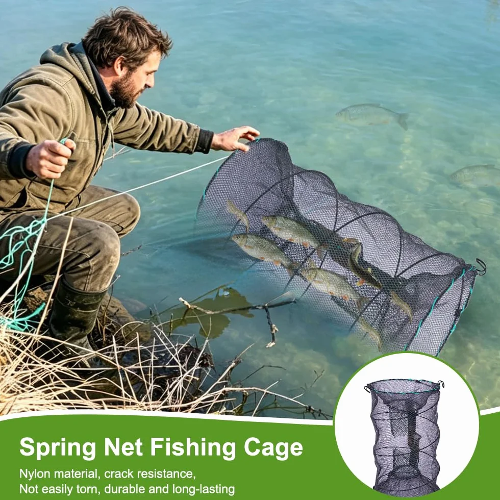 Trampa de Cebo de Pesca Plegable, 3PCS Red para Langostas Trampa para Peces, Red de Pesca Portátil Nailon, Malla Cesta de Camarones Pesca 30*60cm para Gambas, Cangrejos, Pececillos, Langostas