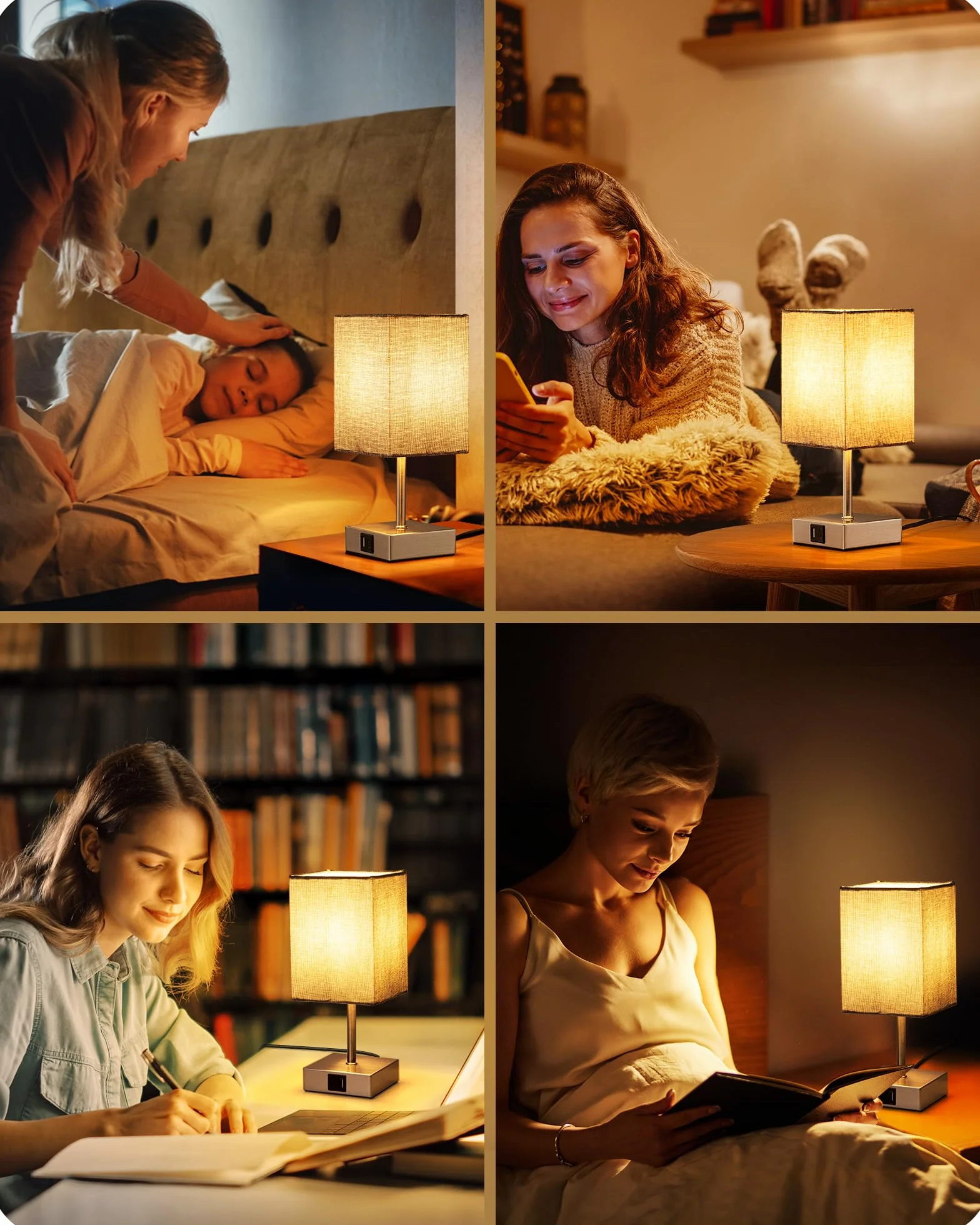 EDISHINE Lámpara de Noche LED Regulable Táctil 2 Lámparas de Mesa Modernas con Puertos USB Gris