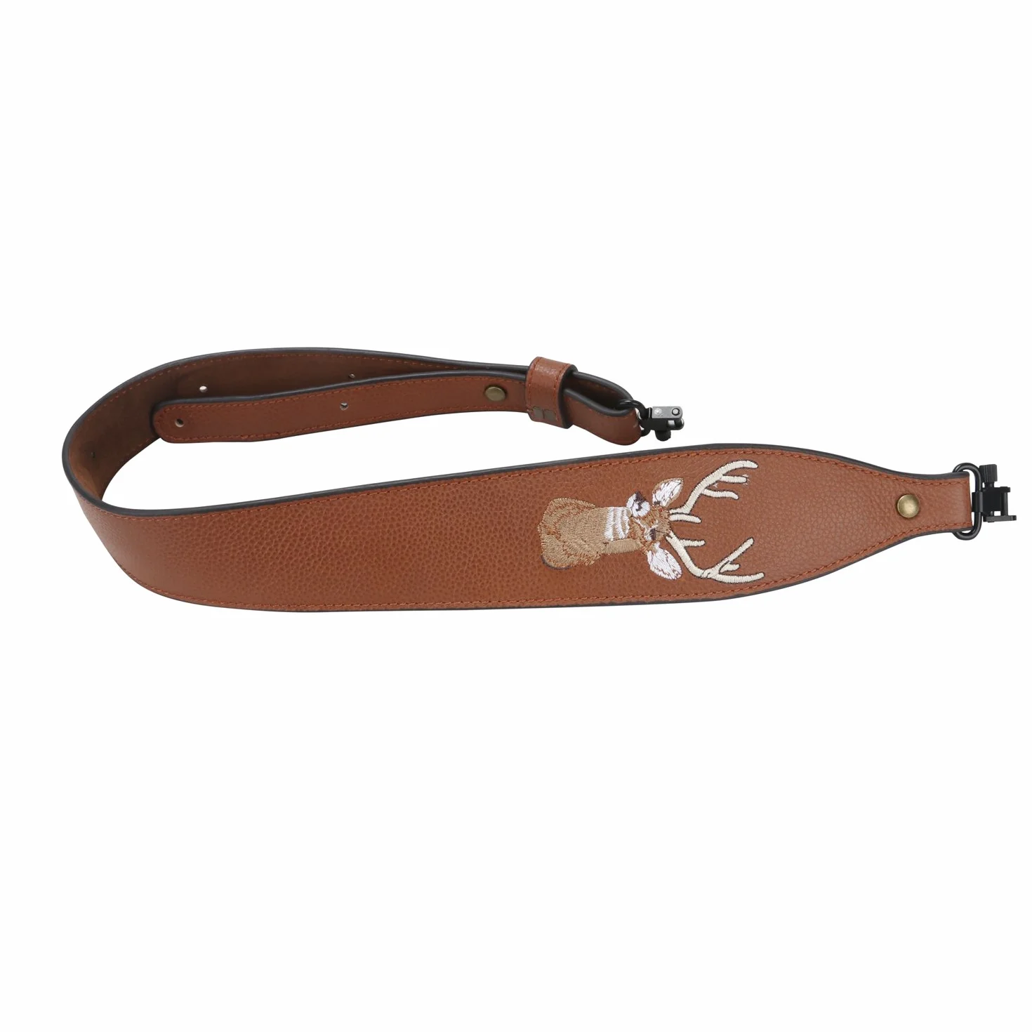 Tourbon Correa de cuero vintage con bordado de cabeza de ciervo acolchada para rifle con pivotes