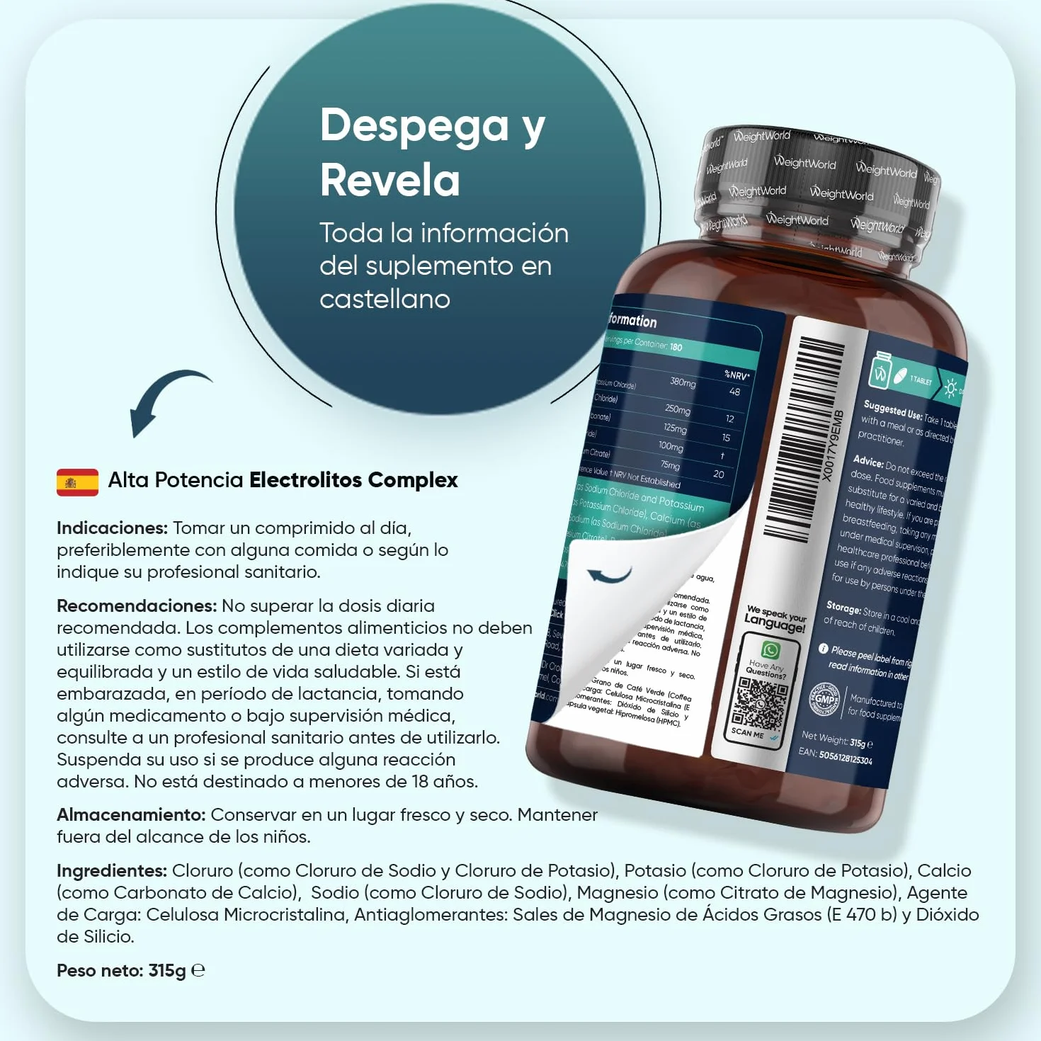 Electrolitos Keto Sin Azúcar 930mg 180 Comprimidos Veganos Magnesio Potasio Sodio Calcio Cloruro Sales Minerales Deporte 6 Meses Sin OGM Gluten