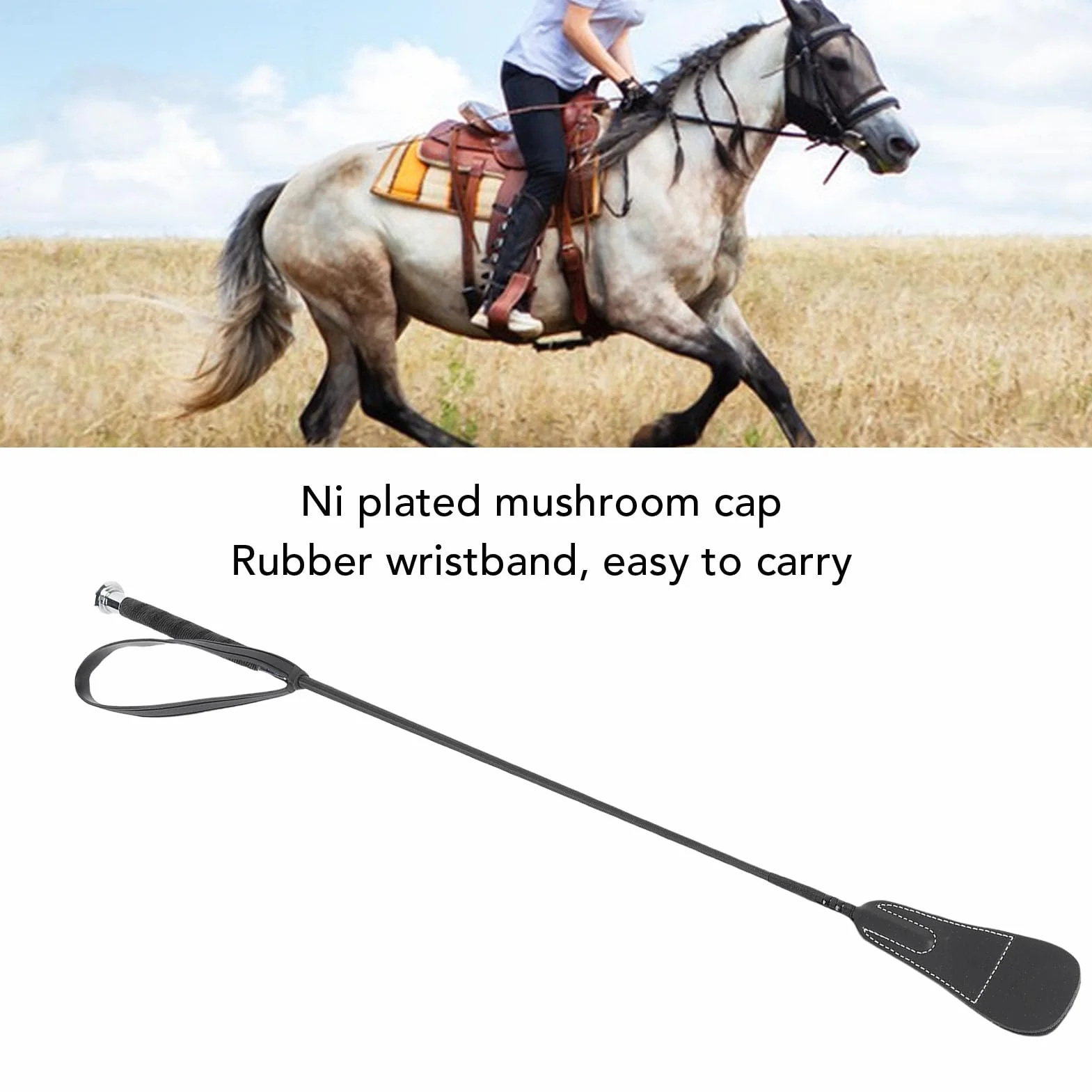 Látigo de Cuero Riding, Caballos Que Montaron Látigo con Palma de Muñeca de Goma, Ejercicio de Carrera Eventing de Pasos a Campo Traviesa Cropa de Salto de Salto de Salto de