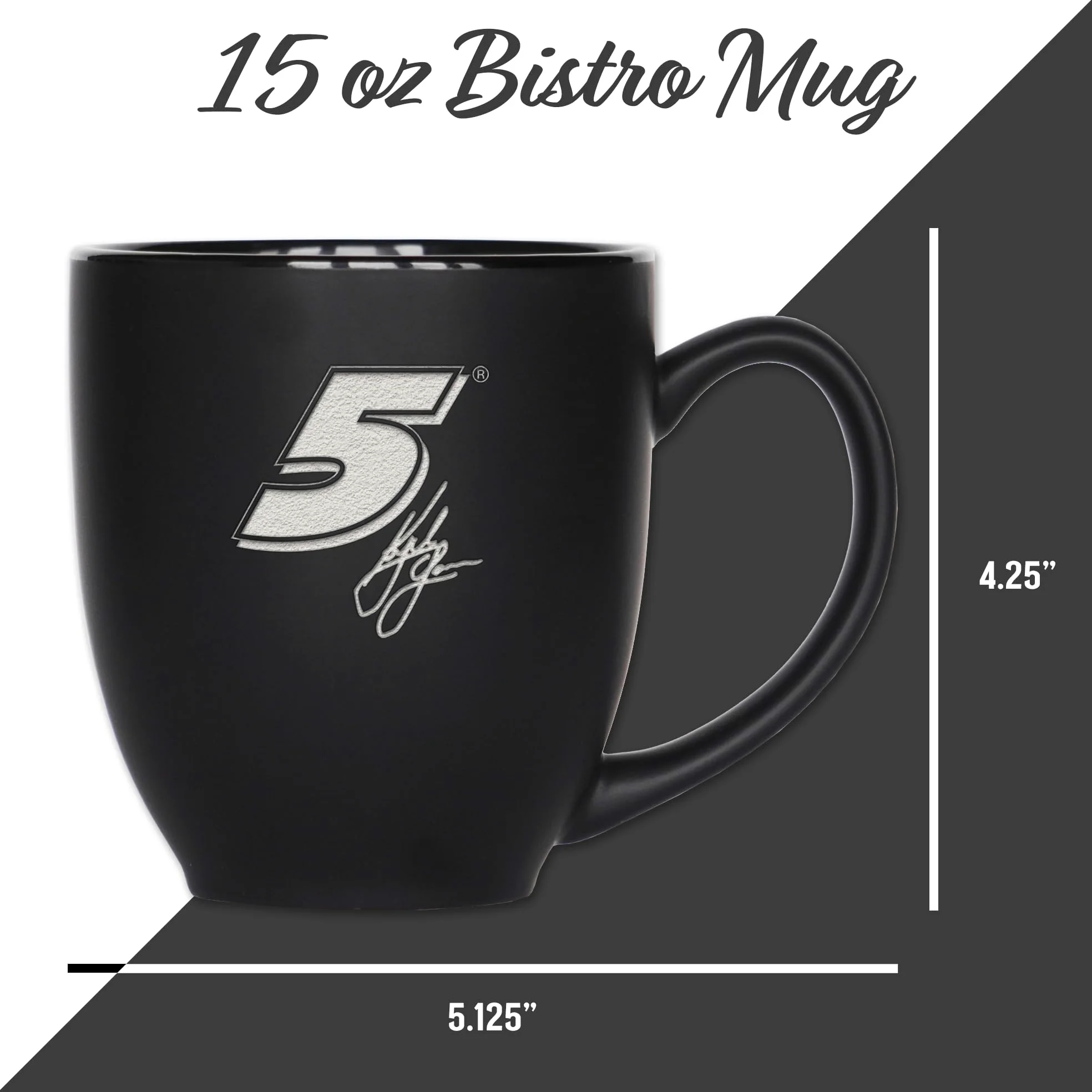 Rico Industries NASCAR Racing Kyle Larson - Taza de cerámica negra mate grabada con láser, para bebidas frías o calientes