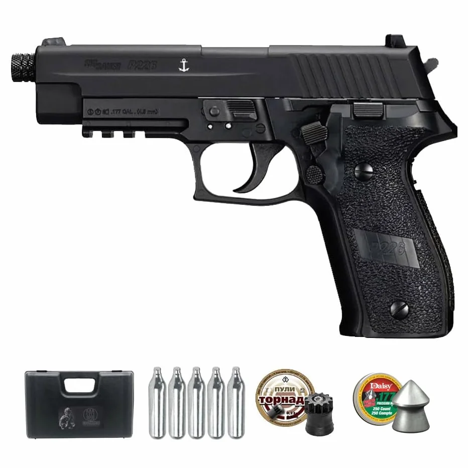 P226 (blowback) | Pistola Sig Sauer de balines (perdigones) y CO2 semiautomática Full Metal Calibre 4,5mm + maletín y munición