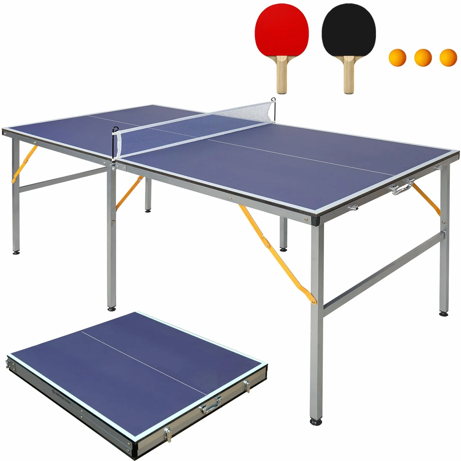 Mesa de Tenis de Mesa de Tamaño Mediano 1.8x0.9m - Mesa de Ping Pong Plegable y Portátil para Interior/Exterior con Red, 2 Palas de Tenis de Mesa y 3 Pelotas