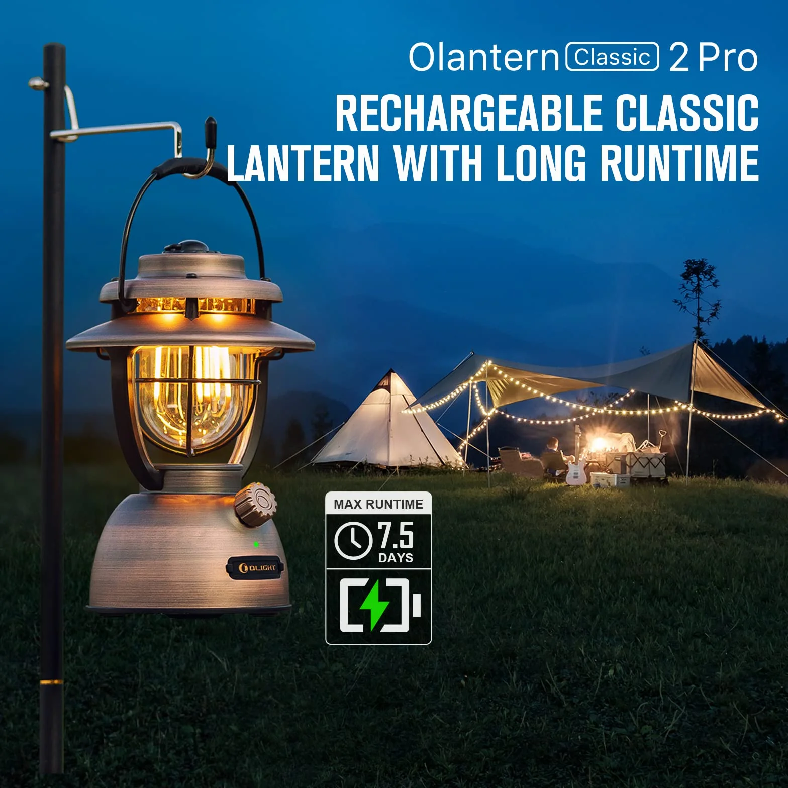 OLIGHT Olantern Classic 2 pro Linterna Camping Recargable 300LM con Recargable por USB Impermeable IPX5 Lámpara de Emergencia 2 Modos de Iluminacion Farol para Trabajar y para Exteriores Camping