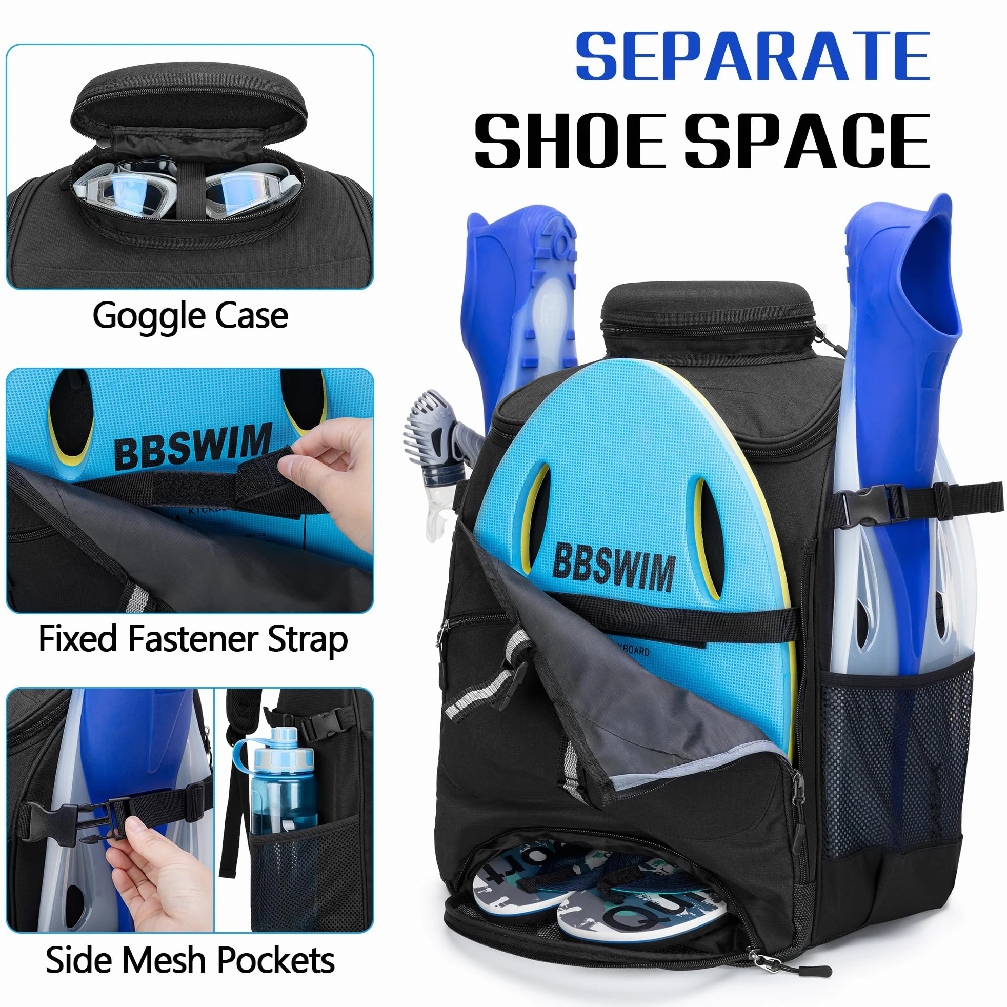GOBUROS Mochila de natación, Bolsa de natación con Bolsa Transparente de PVC Adicional y Espacio Separado para Zapatos para Nadar