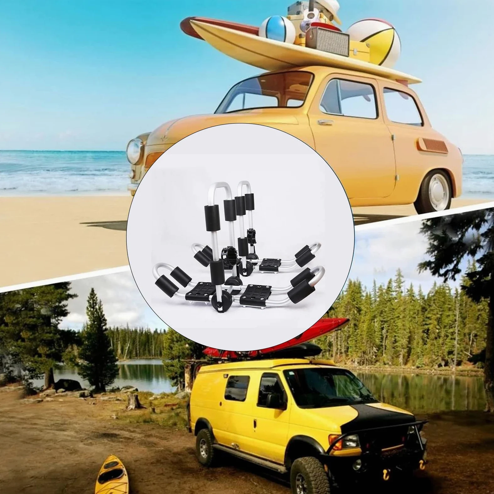 Portaequipajes plegable para kayak, barco, kayak, canoa, portaequipajes de techo plegable bilateral estilo J, soporte doble ligero para kayak, soporte de techo para tabla de esquí en coche, camión y