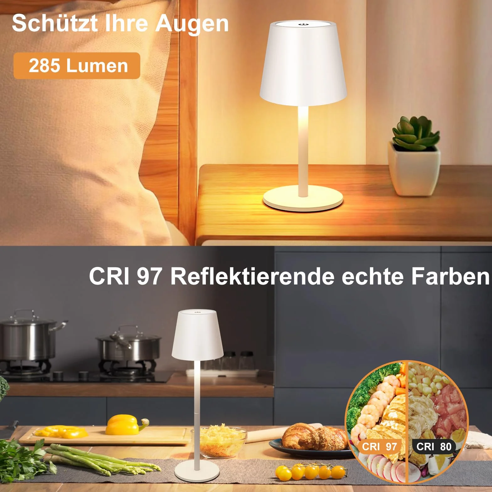 Lámparas LED de Mesa Inalámbrica con Batería 5000mAh USB-C 3 Temperaturas de Color Ajuste Táctil IP54 Resistente al Agua