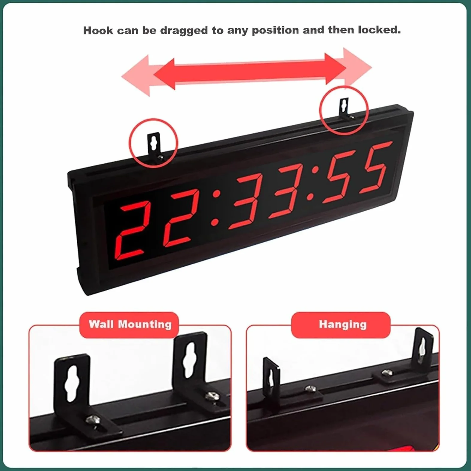 Temporizador de competición de 6 dígitos, reloj de pared LED digital, cronómetro y temporizador de intervalos para entrenamiento de fitness y eventos deportivos
