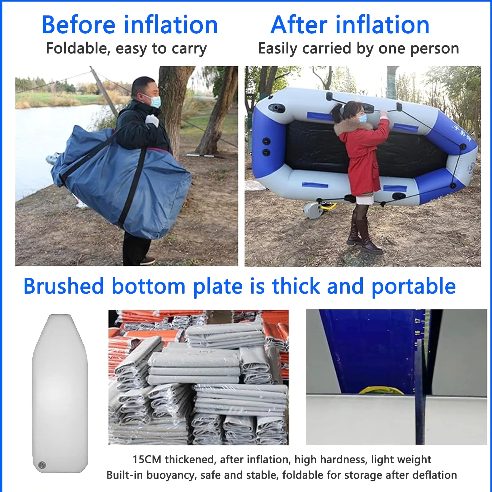 Kayak inflable – Balsa de pesca y deriva para 1 persona para aventuras acuáticas, soporta hasta 148 kg para lagos, ríos y mar